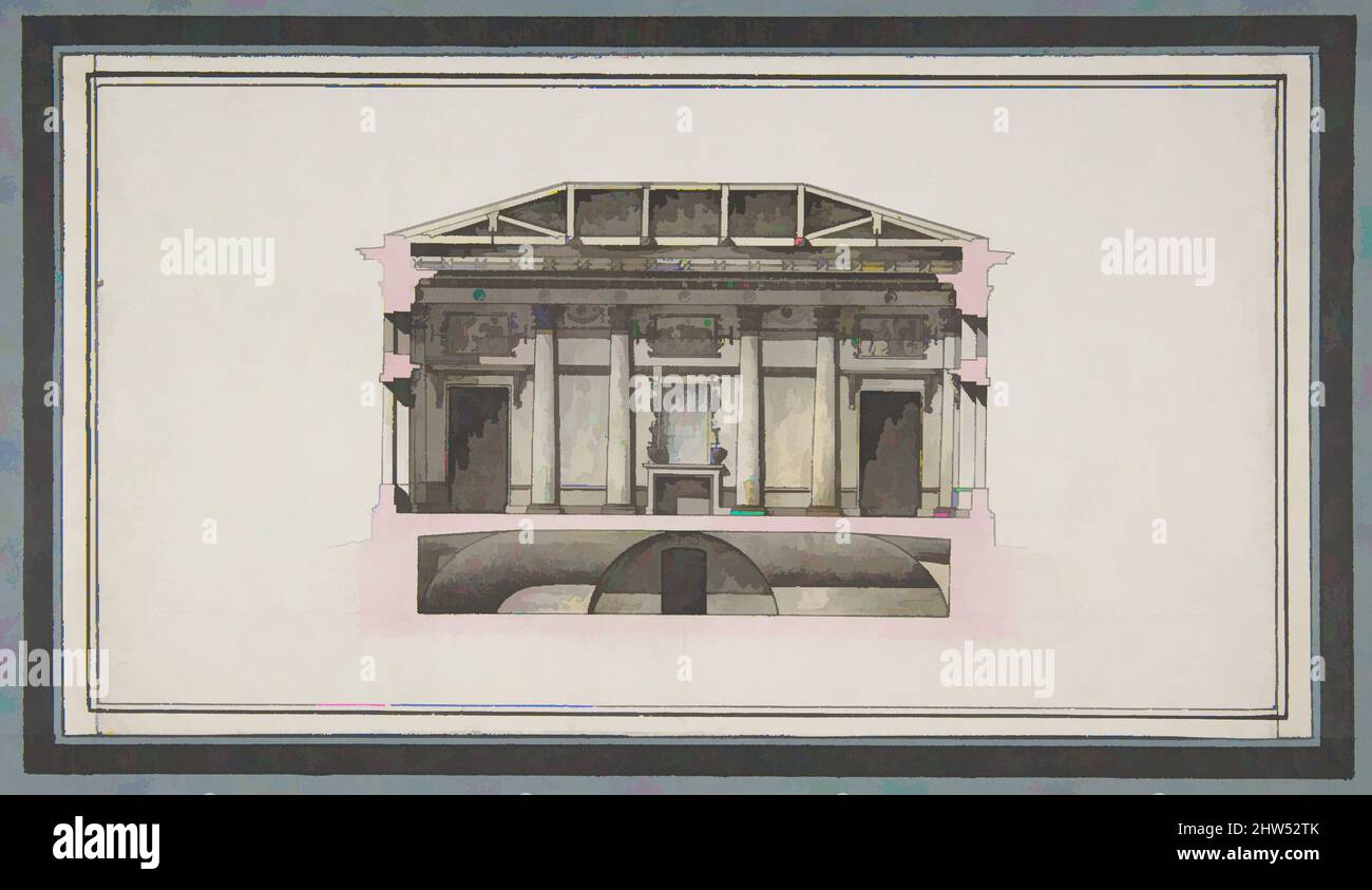 Art inspiré par le projet pour le palais Alexander, Tsarskoe Selo (Section), 1744–1817, stylo et encre noire, pinceau avec lavage rose, gris et ocre, sur lignes de construction réglées en graphite, 5 7/16 x 9 7/8in. (13,8 x 25,1cm, œuvres classiques modernisées par Artotop avec une touche de modernité. Formes, couleur et valeur, impact visuel accrocheur sur l'art émotions par la liberté d'œuvres d'art d'une manière contemporaine. Un message intemporel qui cherche une nouvelle direction créative. Artistes qui se tournent vers le support numérique et créent le NFT Artotop Banque D'Images