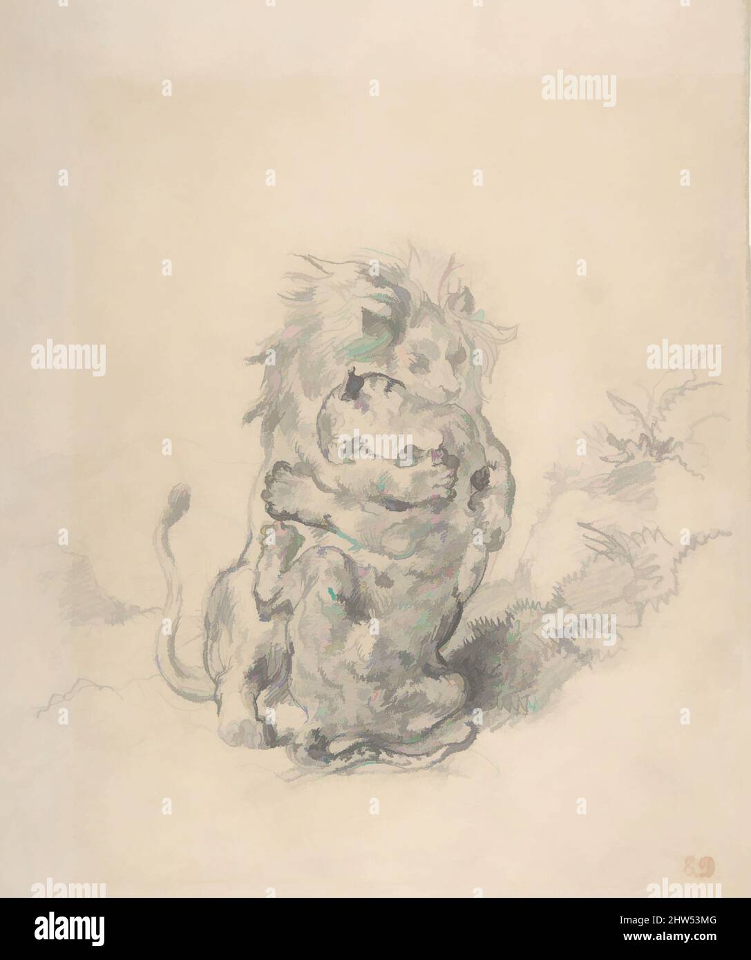 Art inspiré par Un lion et un tigre, combat, 1798–1863, graphite sur papier vélin, 12-5/16 x 9-1/2 po. (31,3 x 24,1 cm), dessins, Eugène Delacroix (français, Charenton-Saint-Maurice 1798–1863 Paris, oeuvres classiques modernisées par Artotop avec une touche de modernité. Formes, couleur et valeur, impact visuel accrocheur sur l'art émotions par la liberté d'œuvres d'art d'une manière contemporaine. Un message intemporel qui cherche une nouvelle direction créative. Artistes qui se tournent vers le support numérique et créent le NFT Artotop Banque D'Images
