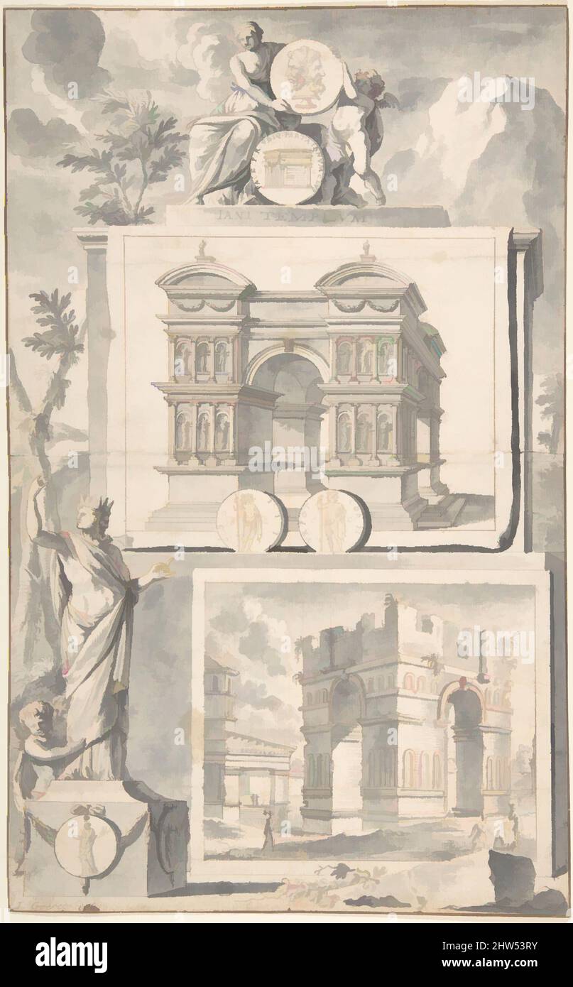 Art inspiré par Une reconstruction du Temple de Janus (ci-dessus) et une vue des ruines (ci-dessous), avant 1704, stylo et encre noire, pinceau et gris laver sur la craie rouge, 13 x 8 1/8 po. (33,0 x 20,6 cm), dessins, Jan Goeree (néerlandais, Middelburg 1670–1731 Amsterdam, œuvres classiques modernisées par Artotop avec une touche de modernité. Formes, couleur et valeur, impact visuel accrocheur sur l'art émotions par la liberté d'œuvres d'art d'une manière contemporaine. Un message intemporel qui cherche une nouvelle direction créative. Artistes qui se tournent vers le support numérique et créent le NFT Artotop Banque D'Images