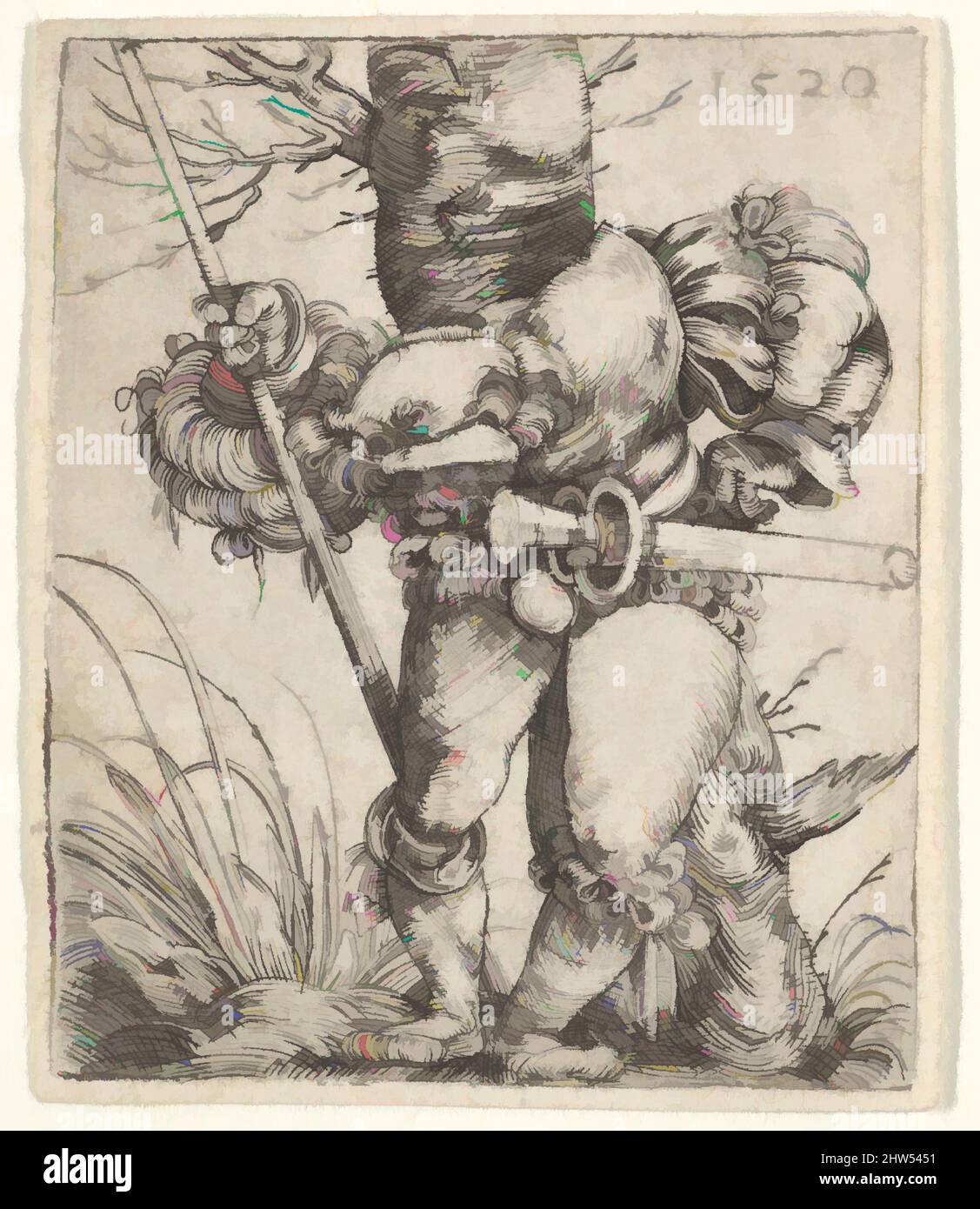 Art inspiré par le pliage Soldat penchée contre un arbre, 1520, gravure, feuille: 1 15/16 × 1 5/8 po. (5 × 4,2 cm), tirages, Barthel Beham (allemand, Nuremberg ca. 1502–1540 Italie, œuvres classiques modernisées par Artotop avec une touche de modernité. Formes, couleur et valeur, impact visuel accrocheur sur l'art émotions par la liberté d'œuvres d'art d'une manière contemporaine. Un message intemporel qui cherche une nouvelle direction créative. Artistes qui se tournent vers le support numérique et créent le NFT Artotop Banque D'Images
