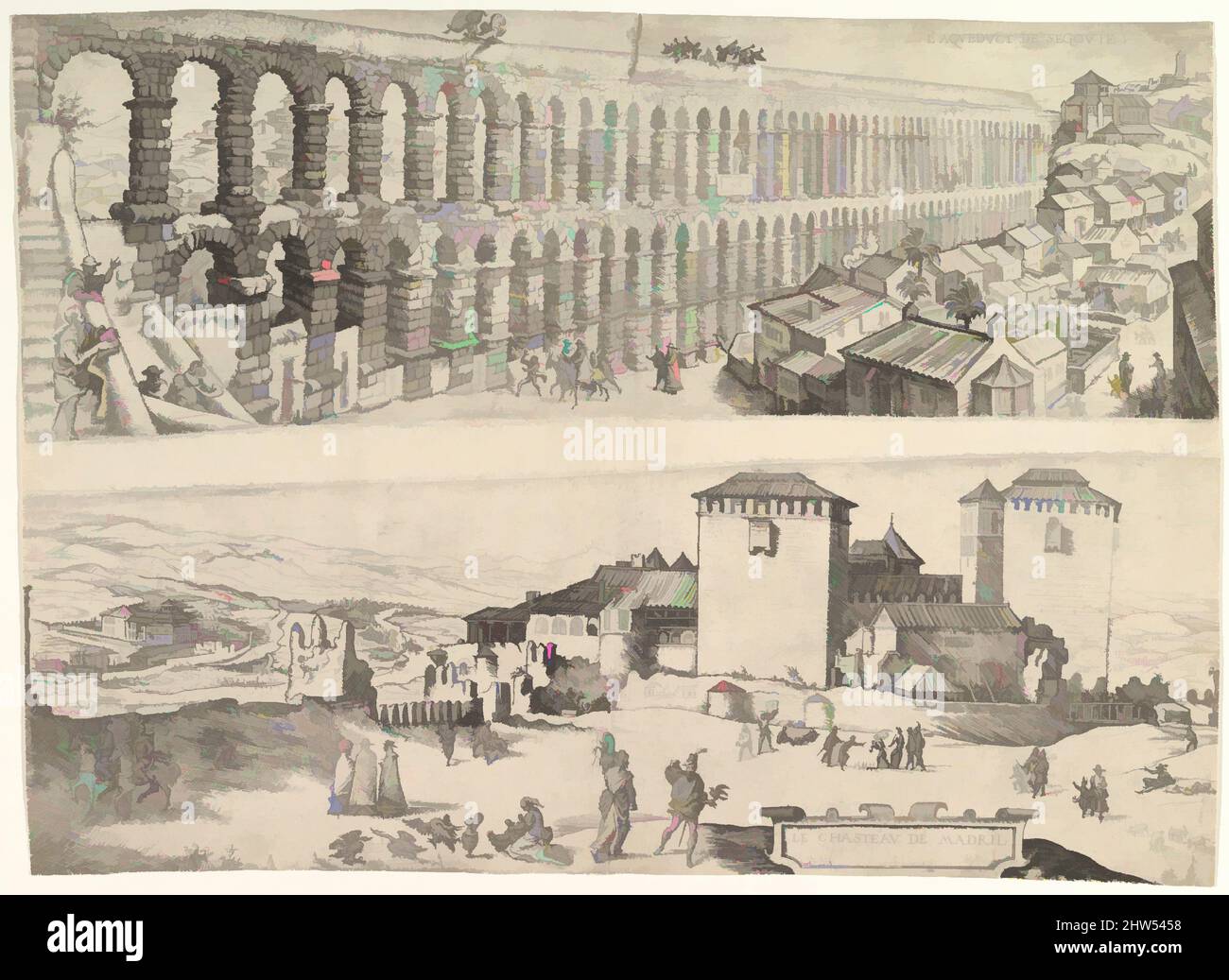 Art inspiré par l'aqueduc de Segovia et le château de Madrid, 1500–1599, Etching; deux assiettes imprimées sur une feuille, total 13-7/8 x 19-1/8 po. (35,2 x 48,4 cm), Prints, Jan Cornelisz Vermeyen (Netherlandish, Beverwijk 1500–1559 Bruxelles, oeuvres classiques modernisées par Artotop avec une touche de modernité. Formes, couleur et valeur, impact visuel accrocheur sur l'art émotions par la liberté d'œuvres d'art d'une manière contemporaine. Un message intemporel qui cherche une nouvelle direction créative. Artistes qui se tournent vers le support numérique et créent le NFT Artotop Banque D'Images