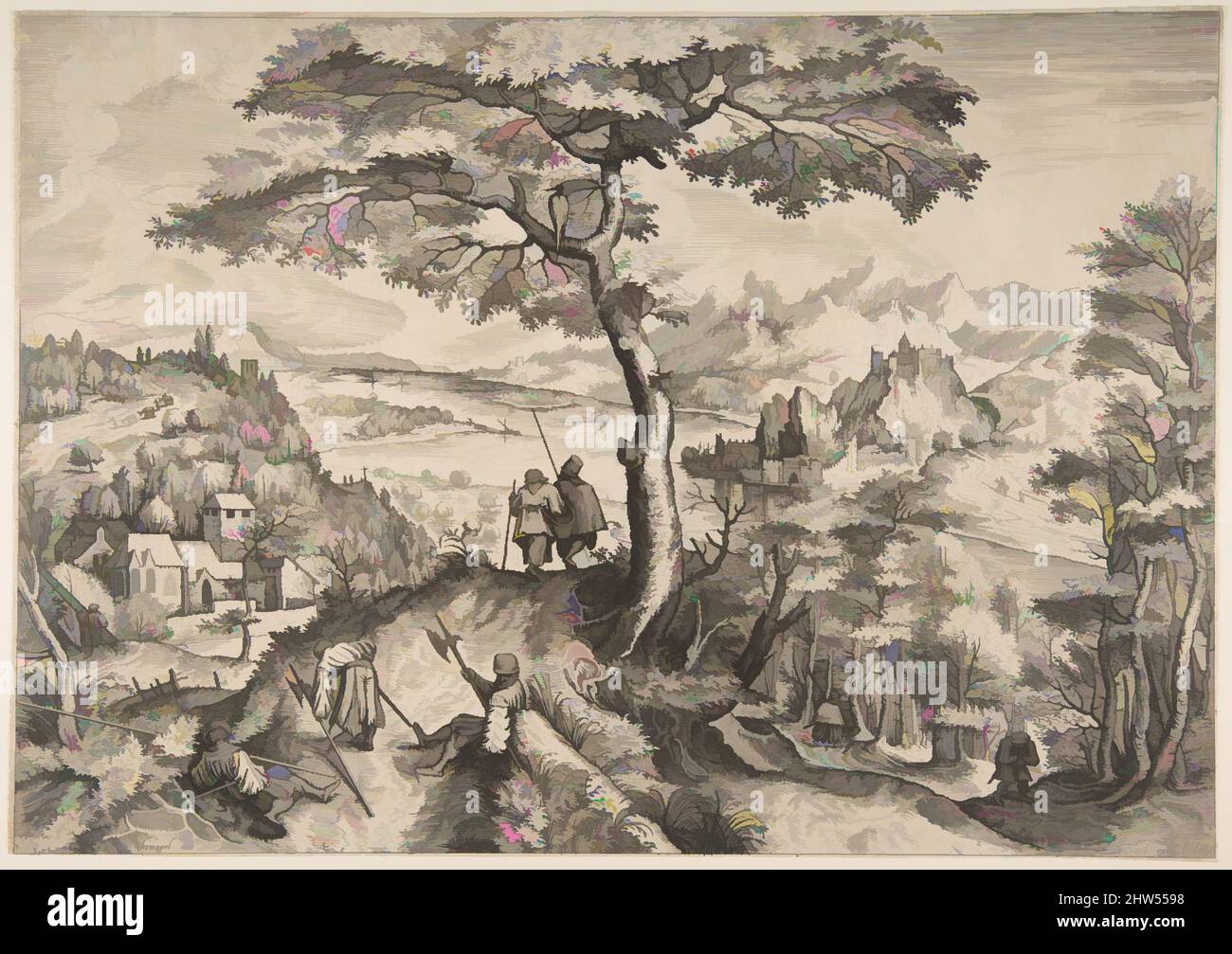Art inspiré par les soldats au repos (les Requiescentes de Milites) des grands paysages, ca. 1555–56, décapage et gravure, 12 5/8 x 17in. (32 x 43,2cm), estampes, après Pieter Bruegel l'aîné (Netherlandish, Breda (?) env. 1525–1569 Bruxelles), Johannes van Doetecum l'aîné (Netherlandish, Classic œuvres modernisées par Artotop avec une touche de modernité. Formes, couleur et valeur, impact visuel accrocheur sur l'art émotions par la liberté d'œuvres d'art d'une manière contemporaine. Un message intemporel qui cherche une nouvelle direction créative. Artistes qui se tournent vers le support numérique et créent le NFT Artotop Banque D'Images