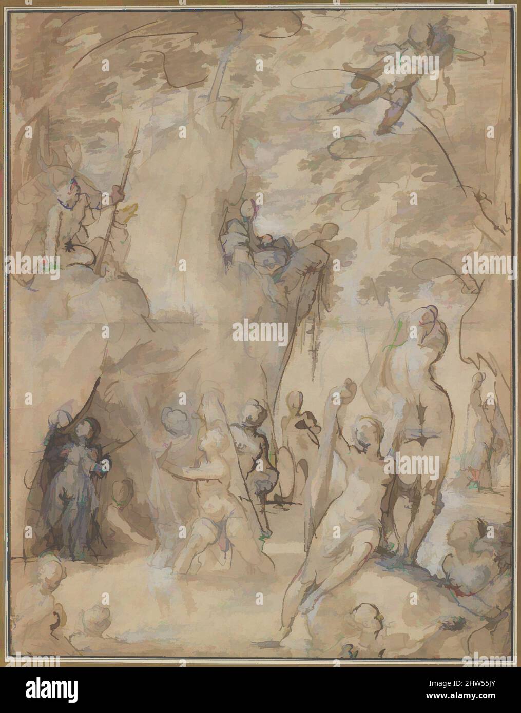 Art inspiré par Diana et Actaeon, CA. 1580–1585, encre stylo et brune, brosse et lavage brun et gris, accentuation blanche, sur les traces de craie noire, sur papier lavé bleu et rose, 16 1/4 x 12 5/8in. (41,3 x 32,1cm), dessins, Bartholomeus Spranger (Netherlandish, Anvers 1546–1611 Prague, oeuvres classiques modernisées par Artotop avec une touche de modernité. Formes, couleur et valeur, impact visuel accrocheur sur l'art émotions par la liberté d'œuvres d'art d'une manière contemporaine. Un message intemporel qui cherche une nouvelle direction créative. Artistes qui se tournent vers le support numérique et créent le NFT Artotop Banque D'Images