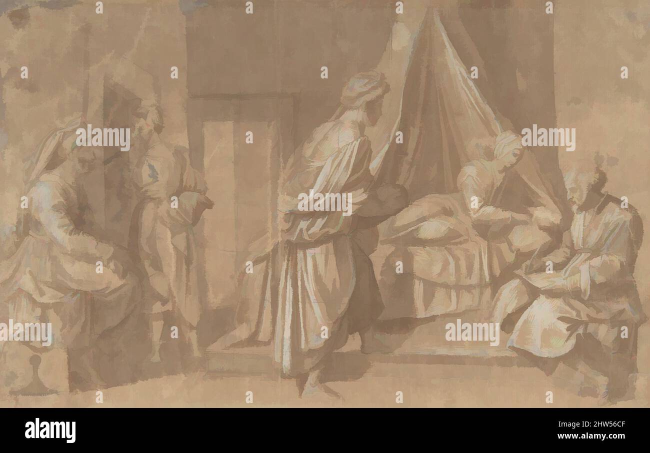 Art inspiré par la naissance de Saint Jean-Baptiste, 16th siècle, stylo et encre brune, brosse et lavage brun, mis en évidence avec blanc chinois de papier brun, 10 1/8 x 15 1/2in. (25,7 x 39,4cm), dessins, d'après Andrea del Sarto (Andrea d'Agnolo) (Italien, Florence 1486–1530 Florence, oeuvres classiques modernisées par Artotop avec une touche de modernité. Formes, couleur et valeur, impact visuel accrocheur sur l'art émotions par la liberté d'œuvres d'art d'une manière contemporaine. Un message intemporel qui cherche une nouvelle direction créative. Artistes qui se tournent vers le support numérique et créent le NFT Artotop Banque D'Images