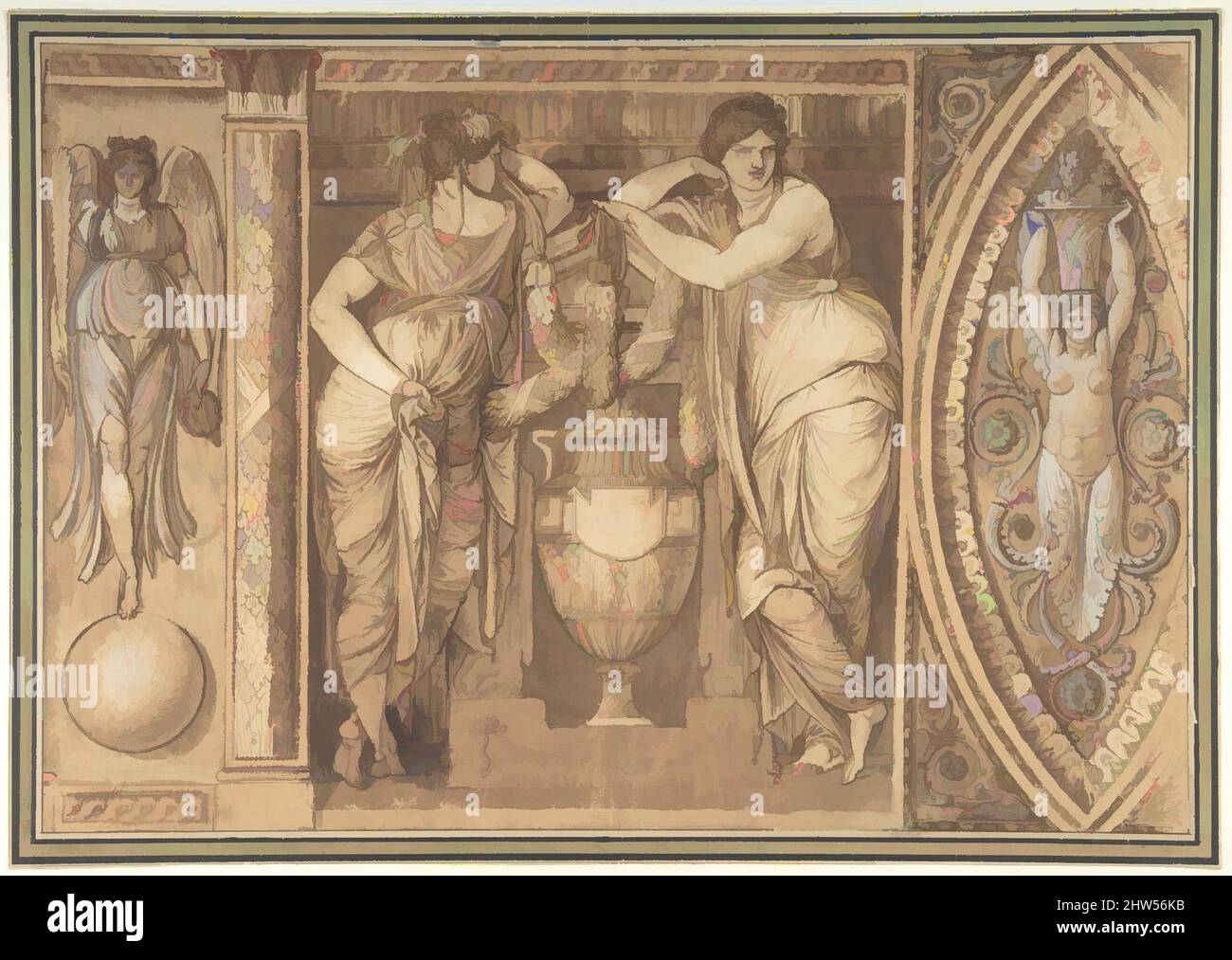 Art inspiré par le design pour un Frieze avec deux femmes flanquant une Urn, ca. 1775–85, stylo et encre brune, pinceau et lavage brun, surligné en blanc, sur des traces de craie noire, 13-1/4 x 19-5/16 po. (33,6 x 49,0 cm), attribuée à Giuseppe Cades (italien, Rome 1750–1799 Rome), les œuvres classiques très modernes modernisées par Artotop avec une touche de modernité. Formes, couleur et valeur, impact visuel accrocheur sur l'art émotions par la liberté d'œuvres d'art d'une manière contemporaine. Un message intemporel qui cherche une nouvelle direction créative. Artistes qui se tournent vers le support numérique et créent le NFT Artotop Banque D'Images