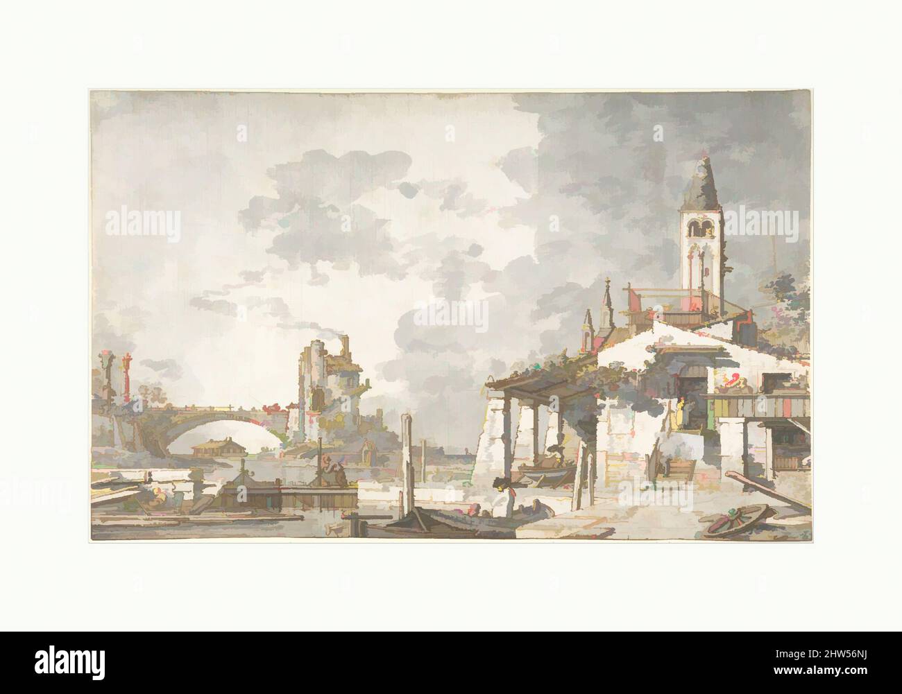 Art inspiré par Lagoon Capriccio (recto); scène architecturale (verso), 1697–1768, encre de plume et brune, pinceau et lavage gris, sur des traces de plomb ou de graphite (recto). Carré en plomb ou graphite. De légères traces d'un dessin de contour construit d'une scène architecturale, en plomb ou en graphite, des œuvres classiques modernisées par Artotop avec une touche de modernité. Formes, couleur et valeur, impact visuel accrocheur sur l'art émotions par la liberté d'œuvres d'art d'une manière contemporaine. Un message intemporel qui cherche une nouvelle direction créative. Artistes qui se tournent vers le support numérique et créent le NFT Artotop Banque D'Images