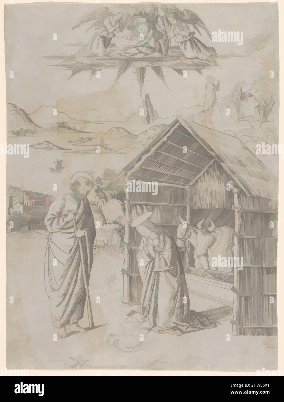Gravure Ancienne 'La Nativité' Encadrée - Grand Format (90x37 Cm) - Période XIXe Ou Avant - Occasion
