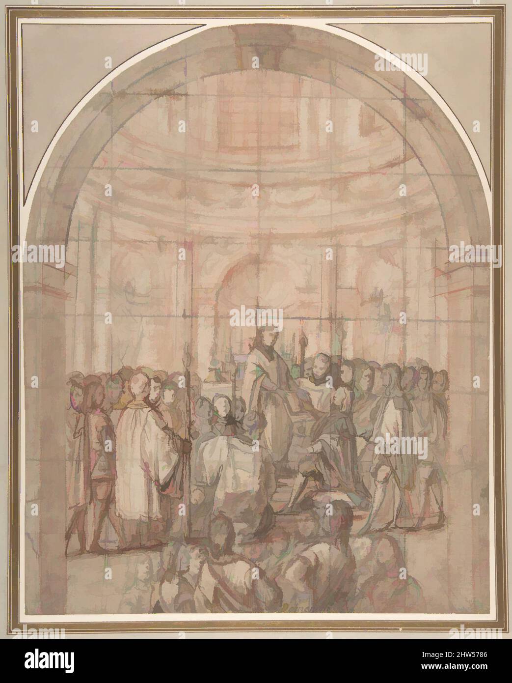 Art inspiré par la prestation de serment d'un Chevalier de l'ordre toscan de Saint Stephen (ou Malte), 1600–1620, encre de plume et brune, lavage brun à la brosse, sur la craie rouge et noire. Carré de craie noire, 12-9/16 x 9-15/16 po (31,9 x 25,3 cm), dessins, anonymes, italiens, 17th Century (Florentine, Œuvres classiques modernisées par Artotop avec une touche de modernité. Formes, couleur et valeur, impact visuel accrocheur sur l'art émotions par la liberté d'œuvres d'art d'une manière contemporaine. Un message intemporel qui cherche une nouvelle direction créative. Artistes qui se tournent vers le support numérique et créent le NFT Artotop Banque D'Images