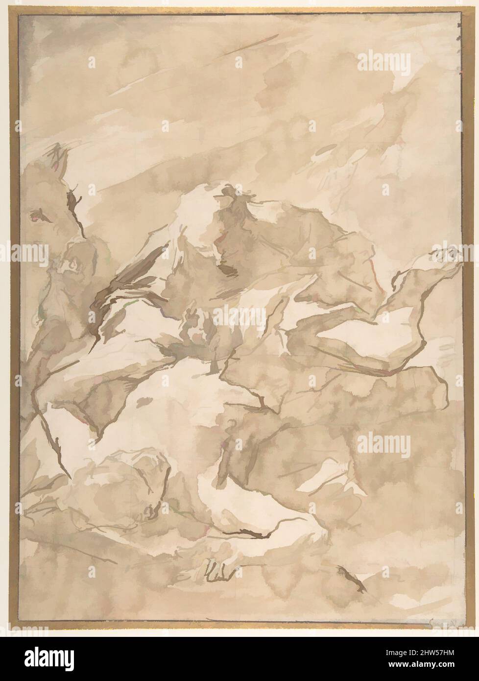 Art inspiré par le bon Samaritain, 1699–1766, encre stylo et brune, brosse et lavage brun, sur la craie noire. Carré pour transfert dans la craie noire. Lignes de cadrage au stylo et à l'encre brune, 13 7/16 x 9 7/8in. (34,2 x 25,1cm), dessins, Giovanni Antonio Guardi (Italien, Vienne 1699–1766 Venise, oeuvres classiques modernisées par Artotop avec une touche de modernité. Formes, couleur et valeur, impact visuel accrocheur sur l'art émotions par la liberté d'œuvres d'art d'une manière contemporaine. Un message intemporel qui cherche une nouvelle direction créative. Artistes qui se tournent vers le support numérique et créent le NFT Artotop Banque D'Images