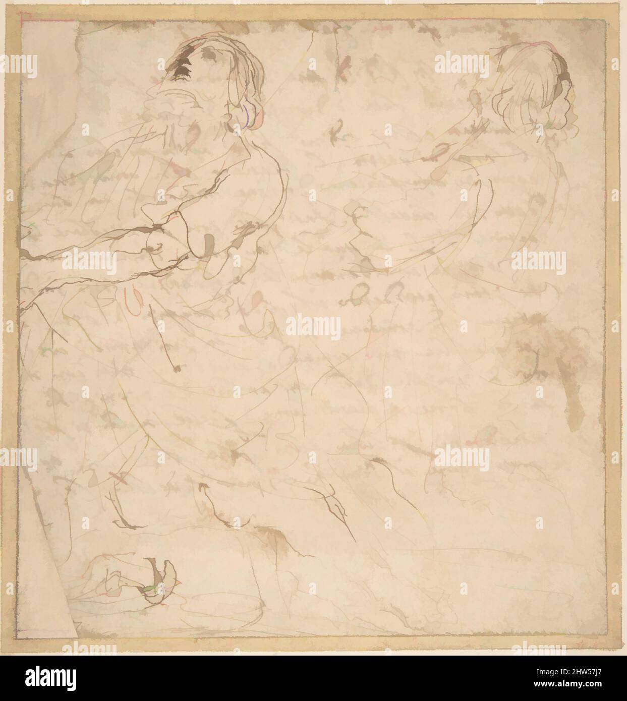 Art inspiré par deux études d'une figure masculine à genoux (recto); lettre manuscrite (verso), ca. 1652, stylo et encre marron, feuille : 6 15/16 x 6 5/8 po. (17,7 x 16,9 cm), dessins, Guercino (Giovanni Francesco Barbieri) (Italien, Cento 1591–1666 Bologne, oeuvres classiques modernisées par Artotop avec une touche de modernité. Formes, couleur et valeur, impact visuel accrocheur sur l'art émotions par la liberté d'œuvres d'art d'une manière contemporaine. Un message intemporel qui cherche une nouvelle direction créative. Artistes qui se tournent vers le support numérique et créent le NFT Artotop Banque D'Images