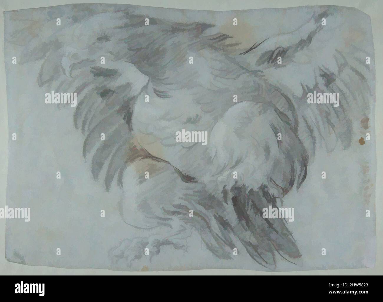 Art inspiré par un aigle avec ailes étalées, 1696–1770, charbon de bois, surligné de craie blanche, sur papier bleu, 13-11/16 x 9-3/4 po. (34,7 x 24,8 cm), dessins, Giovanni Battista Tiepolo (italien, Venise 1696–1770 Madrid), George KNOX, qui attribue ce dessin à Giovanni Battista, œuvres classiques modernisées par Artotop avec une touche de modernité. Formes, couleur et valeur, impact visuel accrocheur sur l'art émotions par la liberté d'œuvres d'art d'une manière contemporaine. Un message intemporel qui cherche une nouvelle direction créative. Artistes qui se tournent vers le support numérique et créent le NFT Artotop Banque D'Images