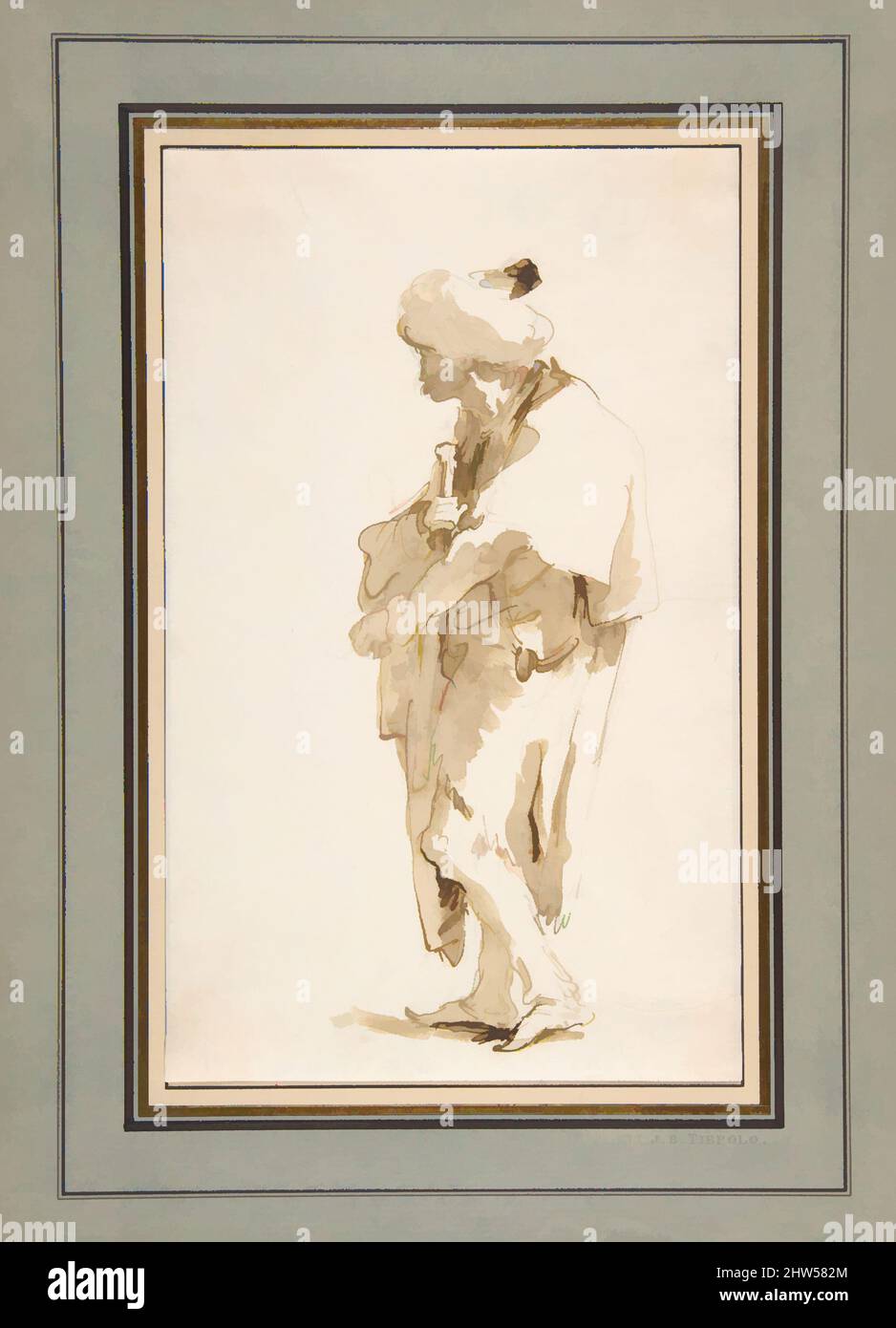 Art inspiré par Standing Man in a Turban, tenue d'une épée, 1696–1770, stylo et encre marron foncé, brosse et lavage brun, sur craie noire, 9-7/16 x 5-13/16 po. (23,9 x 14,7 cm), dessins, Giovanni Battista Tiepolo (Italien, Venise 1696–1770 Madrid, oeuvres classiques modernisées par Artotop avec une touche de modernité. Formes, couleur et valeur, impact visuel accrocheur sur l'art émotions par la liberté d'œuvres d'art d'une manière contemporaine. Un message intemporel qui cherche une nouvelle direction créative. Artistes qui se tournent vers le support numérique et créent le NFT Artotop Banque D'Images