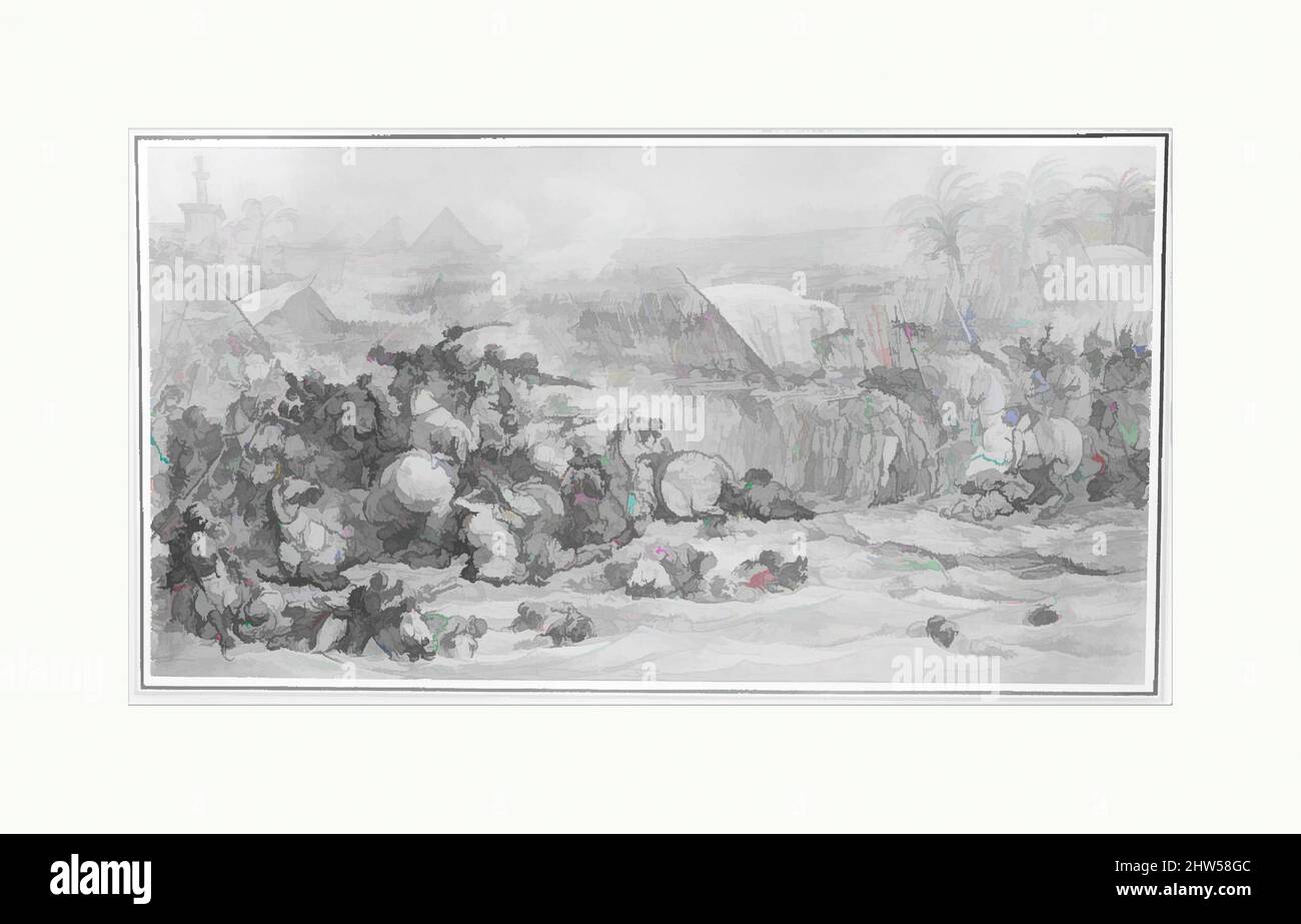 Art inspiré par la bataille des Pyramides, 21 juillet 1798, env. 1800, encre noire et stylo, lavage au pinceau et au brun, rehaussé de blanc sur papier beige délavé. Carré en graphite, 15 3/4 x 29 1/2 po. (41,8 x 75,1 cm), dessins, François André Vincent (français, Paris 1746–1816 Paris), ce, oeuvres classiques modernisées par Artotop avec une touche de modernité. Formes, couleur et valeur, impact visuel accrocheur sur l'art émotions par la liberté d'œuvres d'art d'une manière contemporaine. Un message intemporel qui cherche une nouvelle direction créative. Artistes qui se tournent vers le support numérique et créent le NFT Artotop Banque D'Images