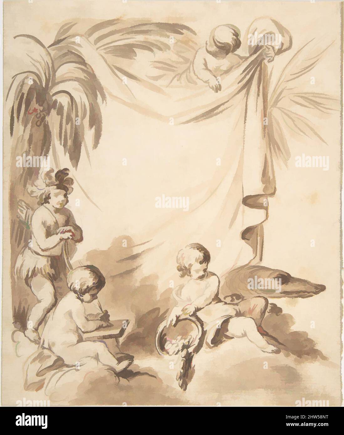 Art inspiré de l'Amérique, de l'Asie et de l'Europe, 18th Century, pinceau et savon brun sur papier, 7 3/8 x 6 3/16 po (18,7 x 15,7 cm), dessins, anonymes, français, 18th siècle, Œuvres classiques modernisées par Artotop avec une touche de modernité. Formes, couleur et valeur, impact visuel accrocheur sur l'art émotions par la liberté d'œuvres d'art d'une manière contemporaine. Un message intemporel qui cherche une nouvelle direction créative. Artistes qui se tournent vers le support numérique et créent le NFT Artotop Banque D'Images