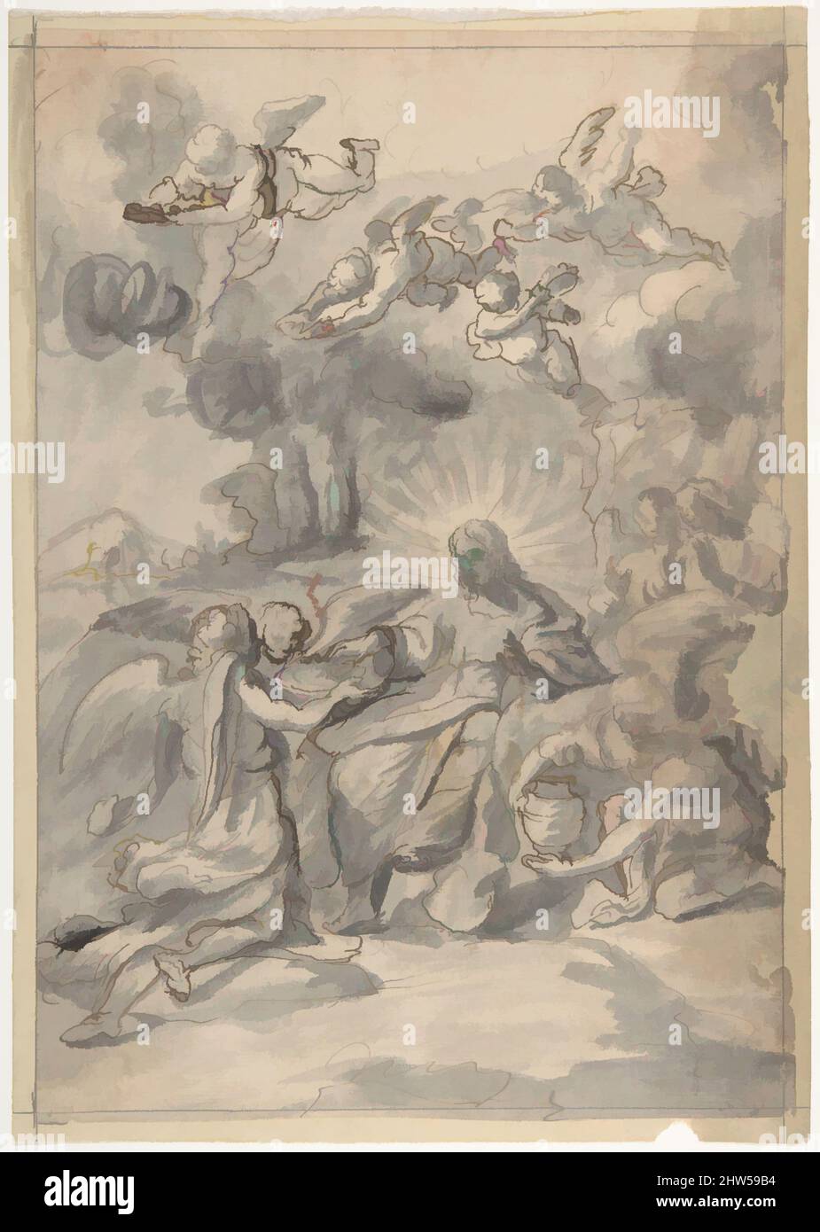 Art inspiré par le Christ entouré par les anges, 18th siècle, stylo et encre brune, brosse et lavage gris, sur la craie noire, sur papier crème, 10-3/16 x 7-1/16 po. (25,8 x 18 cm), dessins, anonymes, italiens, vénitiens, 18th siècle, les œuvres classiques modernisées par Artotop avec une touche de modernité. Formes, couleur et valeur, impact visuel accrocheur sur l'art émotions par la liberté d'œuvres d'art d'une manière contemporaine. Un message intemporel qui cherche une nouvelle direction créative. Artistes qui se tournent vers le support numérique et créent le NFT Artotop Banque D'Images