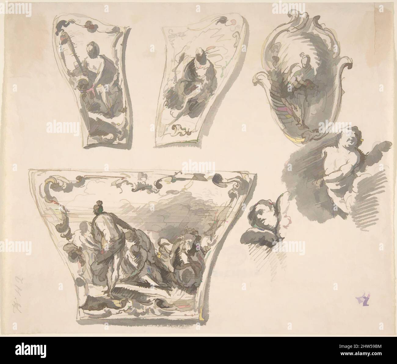 Art inspiré de divers dessins pour les pièces d'un chariot, 18th siècle, stylo et encre brune, brosse et lavage gris, sur papier crème, 6-3/4 x 8 po. (17,2 x 20,3 cm), Anonyme, Italien, première moitié du 18th siècle, oeuvres classiques modernisées par Artotop avec une touche de modernité. Formes, couleur et valeur, impact visuel accrocheur sur l'art émotions par la liberté d'œuvres d'art d'une manière contemporaine. Un message intemporel qui cherche une nouvelle direction créative. Artistes qui se tournent vers le support numérique et créent le NFT Artotop Banque D'Images