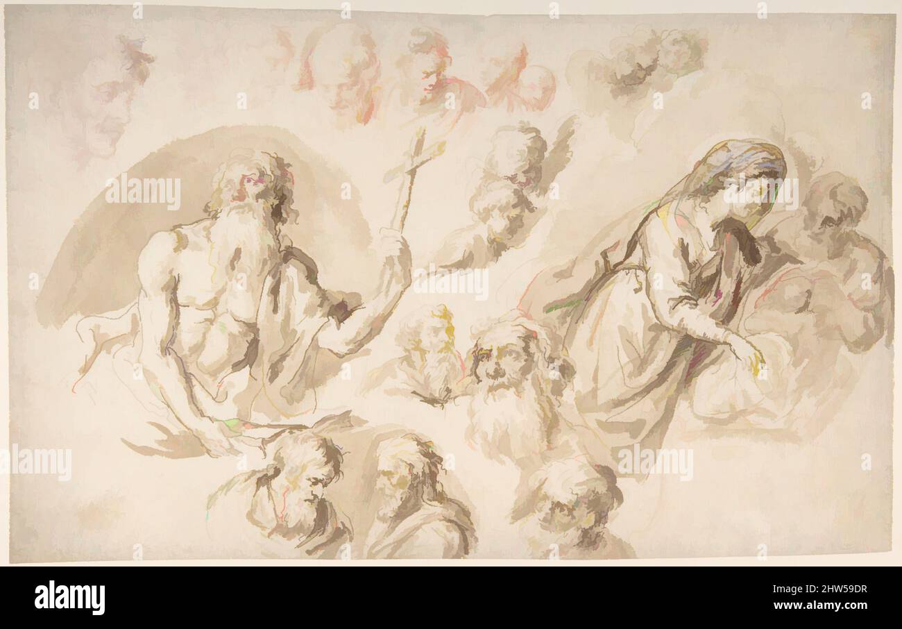 Art inspiré par Study for a Nativité, Bearded Male Saint, et Head Studies (recto); Two Head Studies (Verso), 1750–1815, stylo et encre brune, pinceau et lavage brun, mis en évidence avec gouache blanc, sur craie rouge et traces de plomb? Sur papier crème (recto); craie rouge (verso), 8-1/2 x 13-9/, oeuvres classiques modernisées par Artotop avec une touche de modernité. Formes, couleur et valeur, impact visuel accrocheur sur l'art émotions par la liberté d'œuvres d'art d'une manière contemporaine. Un message intemporel qui cherche une nouvelle direction créative. Artistes qui se tournent vers le support numérique et créent le NFT Artotop Banque D'Images