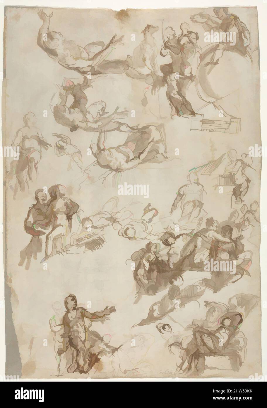 Art inspiré par les études pour les allégories de l'Amour, 1570–75, encre de plume et brune, brosse et lavage brun, 12 5/8 x 8 3/4in. (32 x 22,2cm), dessins, Paolo Veronese (Paolo Caliari) (Italien, Vérone 1528–1588 Venise), dessiné avec une rapidité impressionnante et une économie éblouissante des moyens, cette feuille de, oeuvres classiques modernisées par Artotop avec un peu de modernité. Formes, couleur et valeur, impact visuel accrocheur sur l'art émotions par la liberté d'œuvres d'art d'une manière contemporaine. Un message intemporel qui cherche une nouvelle direction créative. Artistes qui se tournent vers le support numérique et créent le NFT Artotop Banque D'Images