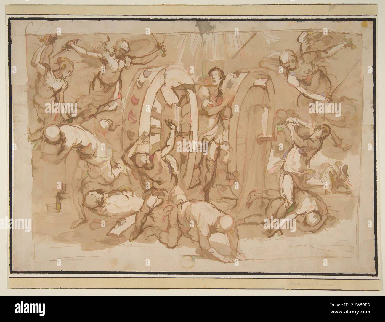 Art inspiré par le martyre de Sainte-Catherine d'Alexandrie, 1548–1612, stylo et encre brune, brosse et lavage brun, sur craie rouge, 7 x 10 1/16in. (17,8 x 25,6cm), dessins, Bernardino Poccetti (Italien, Saint-Marin di Valdelsa 1548–1612 Florence, oeuvres classiques modernisées par Artotop avec une touche de modernité. Formes, couleur et valeur, impact visuel accrocheur sur l'art émotions par la liberté d'œuvres d'art d'une manière contemporaine. Un message intemporel qui cherche une nouvelle direction créative. Artistes qui se tournent vers le support numérique et créent le NFT Artotop Banque D'Images