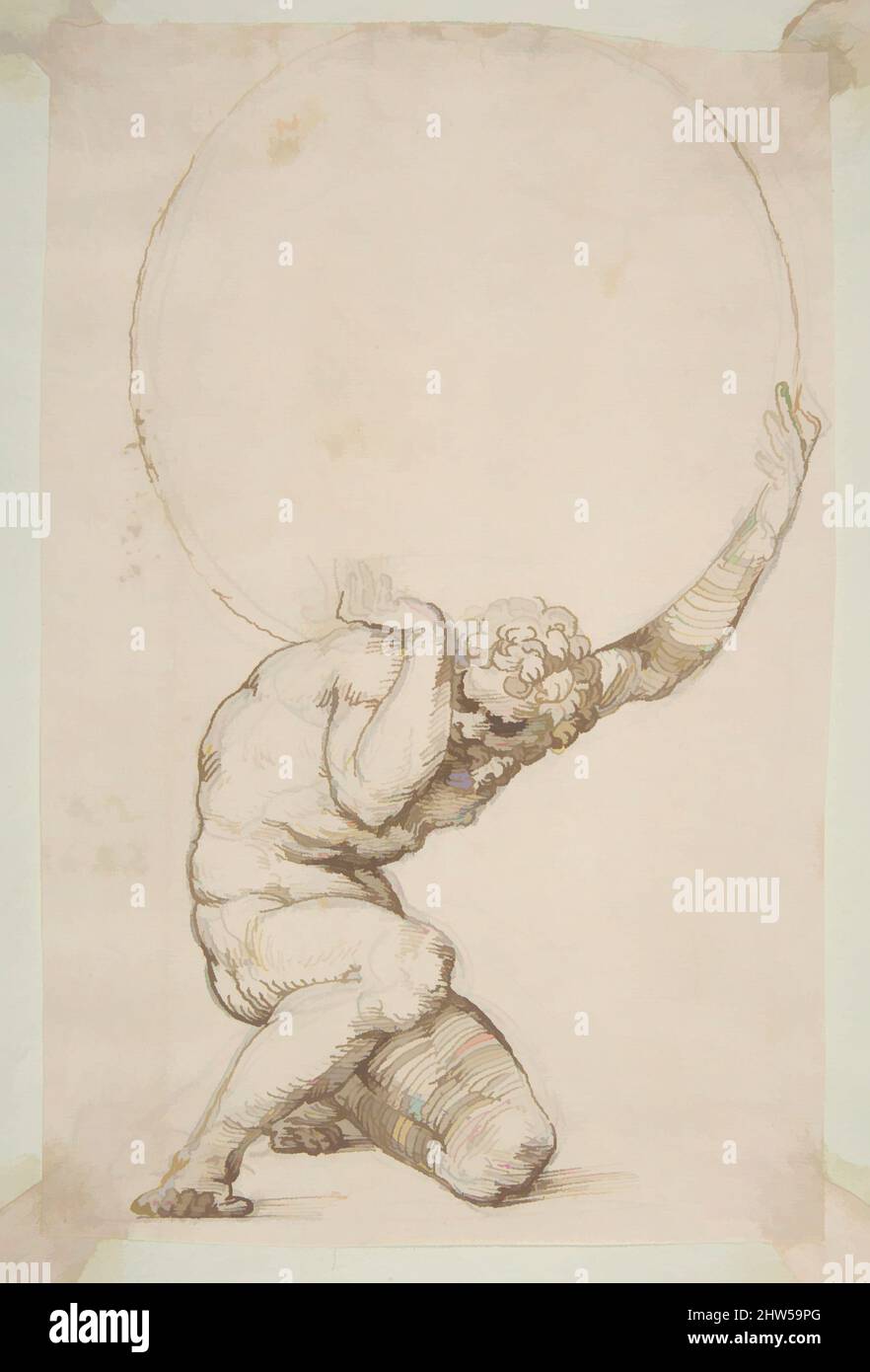 Art inspiré par Crouching Figure of Atlas, 1481–1536, stylo et encre brune, sur le point de passage ou craie noire, 8-1/8 x 5-1/4 po. (20,6 x 13,4 cm.); feuille : 11 3/16 x 8 1/2 po. (28,4 x 21,6 cm), dessins, Baldassare Tommaso Peruzzi (Italien, Ancaiano 1481–1536 Rome, oeuvres classiques modernisées par Artotop avec une touche de modernité. Formes, couleur et valeur, impact visuel accrocheur sur l'art émotions par la liberté d'œuvres d'art d'une manière contemporaine. Un message intemporel qui cherche une nouvelle direction créative. Artistes qui se tournent vers le support numérique et créent le NFT Artotop Banque D'Images