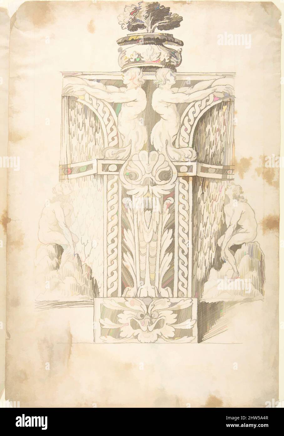 Art inspiré par Design for a Wall Fountain, 1550–1620, encre stylo et marron, pinceau et marron clair sur sous-dessin au point d'plomb et lignes réglées, 14 13/16 x 10 po. (37,6 x 25,4 cm), dessins, Anonyme, Italien, Lombard, 16th siècle, les œuvres classiques modernisées par Artotop avec une touche de modernité. Formes, couleur et valeur, impact visuel accrocheur sur l'art émotions par la liberté d'œuvres d'art d'une manière contemporaine. Un message intemporel qui cherche une nouvelle direction créative. Artistes qui se tournent vers le support numérique et créent le NFT Artotop Banque D'Images