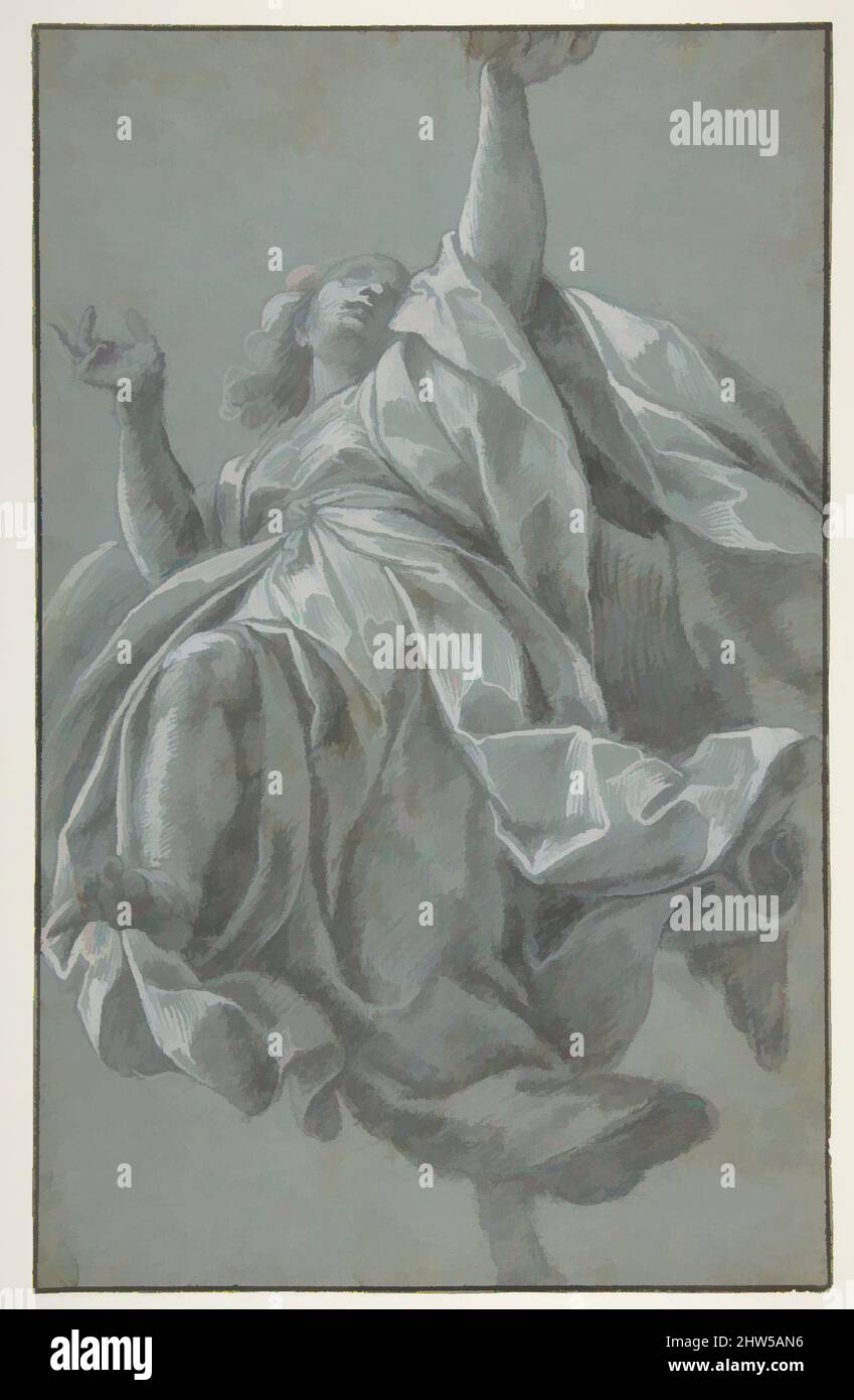 Art inspiré par Flying Angel avec bras surélevés, 1575–1640, craie noire, brosse et lavage gris, surligné en blanc, sur papier bleu. Lignes de cadrage au stylo et à l'encre marron foncé, 13-15/16 x 8-3/4 po. (35,4 x 22,3 cm), dessins, Giovanni Mauro della Rovere (italien, Milan ca. 1575 environ 1640, œuvres classiques modernisées par Artotop avec une touche de modernité. Formes, couleur et valeur, impact visuel accrocheur sur l'art émotions par la liberté d'œuvres d'art d'une manière contemporaine. Un message intemporel qui cherche une nouvelle direction créative. Artistes qui se tournent vers le support numérique et créent le NFT Artotop Banque D'Images