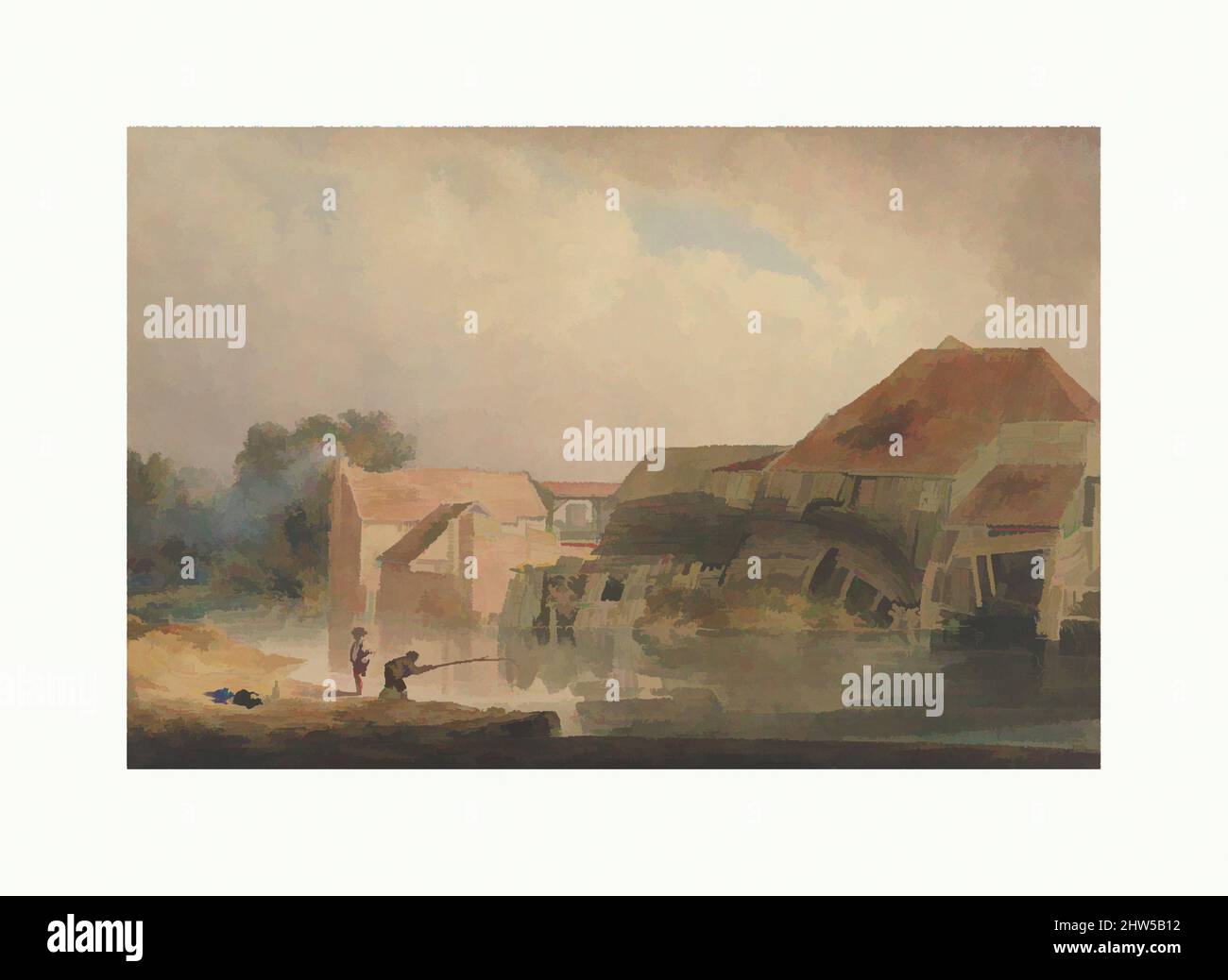 Art inspiré par la scène de Riverside (Old Mill), 1805–10 (?), Aquarelle, feuille: 14 1/4 × 21 7/16 po. (36,2 × 54,5 cm), dessins, Peter de Wint (British, Hanley, Stoke-on-Trent 1784–1849 London, œuvres classiques modernisées par Artotop avec une touche de modernité. Formes, couleur et valeur, impact visuel accrocheur sur l'art émotions par la liberté d'œuvres d'art d'une manière contemporaine. Un message intemporel qui cherche une nouvelle direction créative. Artistes qui se tournent vers le support numérique et créent le NFT Artotop Banque D'Images