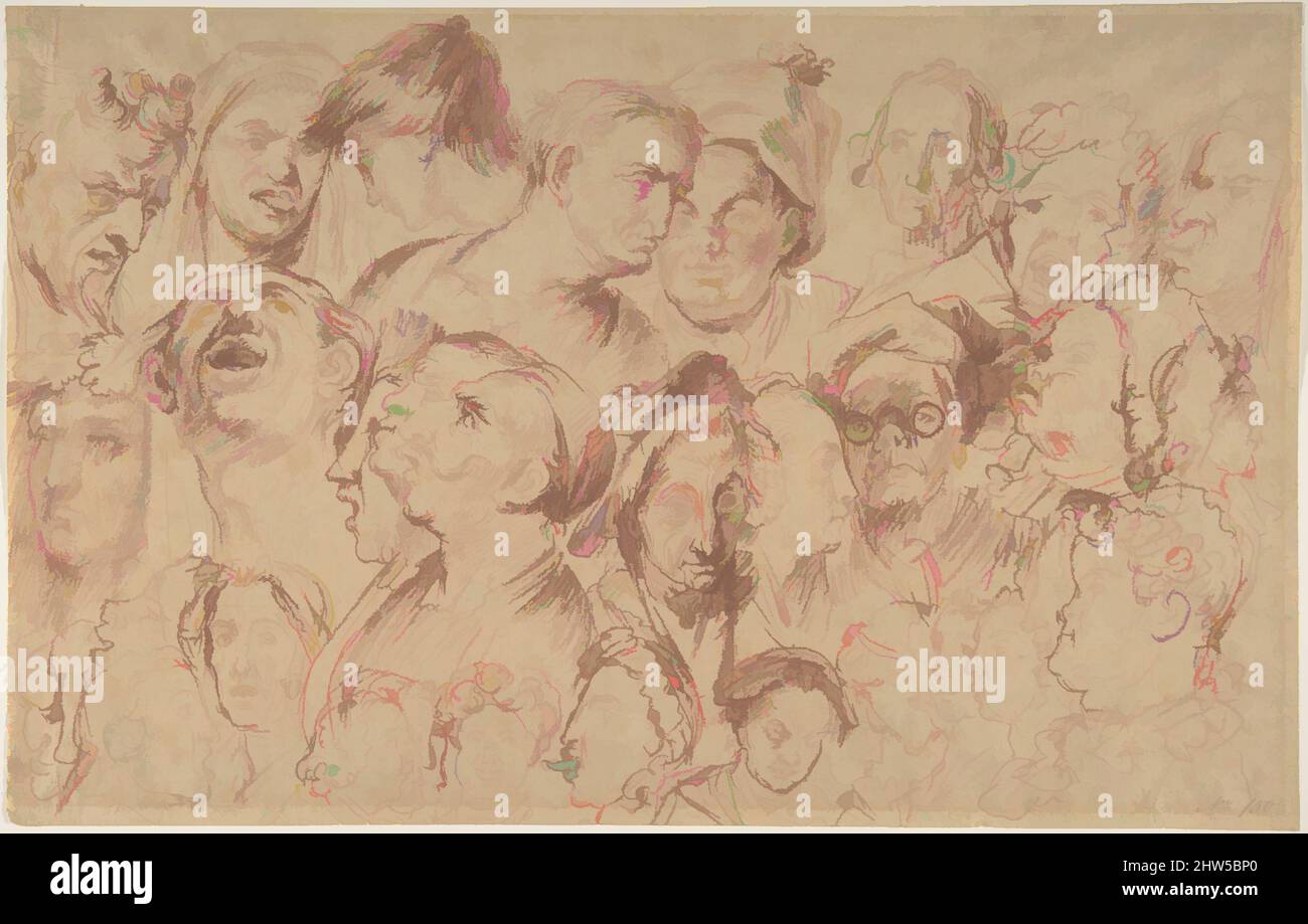 Art inspiré par la feuille d'études des têtes, ca. 1795, craie rouge, feuille : 9 x 14 1/8 po. (22,8 x 35,9 cm), dessins, d'après William Hogarth (Britannique, Londres 1697–1764 Londres, oeuvres classiques modernisées par Artotop avec un peu de modernité. Formes, couleur et valeur, impact visuel accrocheur sur l'art émotions par la liberté d'œuvres d'art d'une manière contemporaine. Un message intemporel qui cherche une nouvelle direction créative. Artistes qui se tournent vers le support numérique et créent le NFT Artotop Banque D'Images