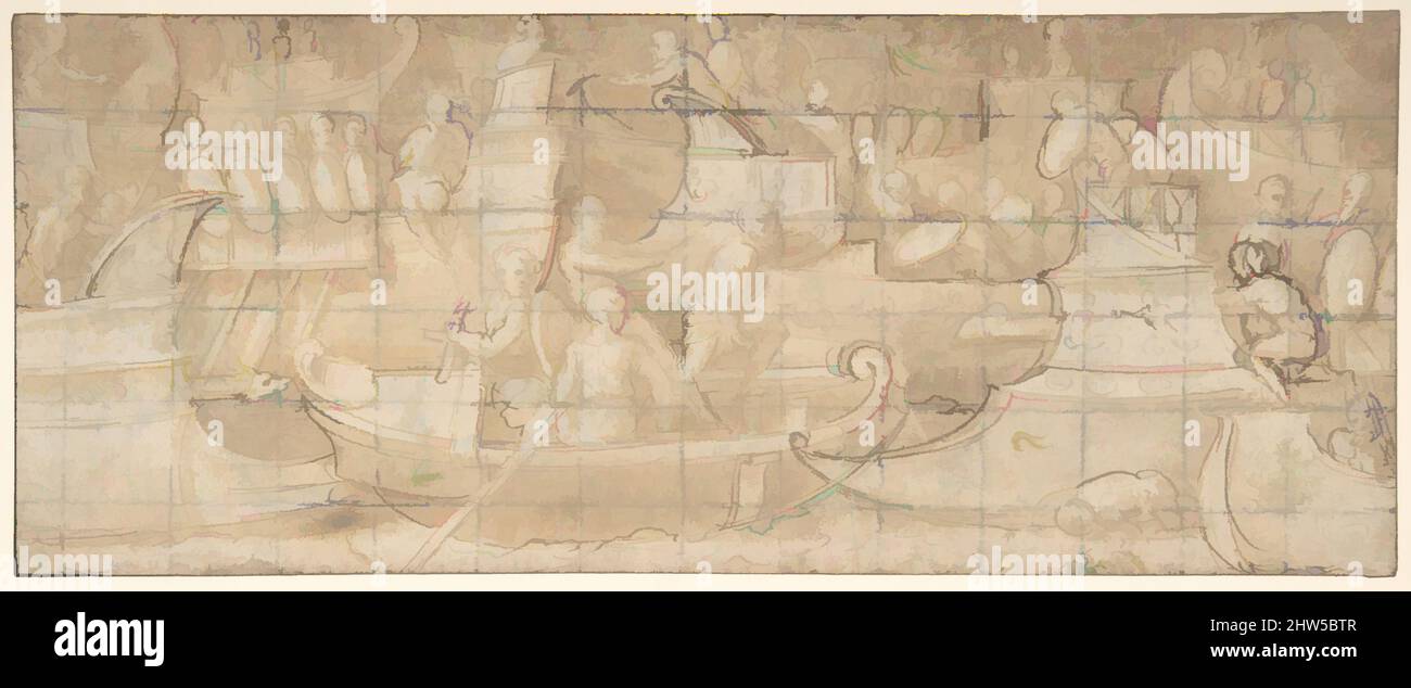 Art inspiré par Antique Naval Battle (recto); A Battle Scene (Verso), ca. 1550–55, stylo et encre brune, brosse et lavage brun, quadrillé pour transfert en craie noire (recto); craie noire (verso), 4-15/16 x 12-1/8 po. (12,5 x 30,8 cm), dessins, Lattanzio Gambara (italien, Brescia ca. 1530–, œuvres classiques modernisées par Artotop avec une touche de modernité. Formes, couleur et valeur, impact visuel accrocheur sur l'art émotions par la liberté d'œuvres d'art d'une manière contemporaine. Un message intemporel qui cherche une nouvelle direction créative. Artistes qui se tournent vers le support numérique et créent le NFT Artotop Banque D'Images