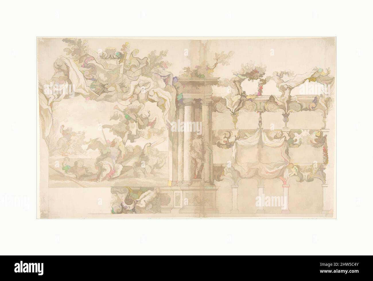 Art inspiré par Design for a Theatre, ou Hall for a Special Fête, 1688–90, encre stylo et brune, brosse et lavage brun, sur le point de passage ou la craie noire, 10 1/2 x 17 1/16 po. (26,6 x 43,4 cm), attribué à Giacomo Chiavistelli (Italien, Florence 1621–1698 Florence, oeuvres classiques modernisées par Artotop avec une touche de modernité. Formes, couleur et valeur, impact visuel accrocheur sur l'art émotions par la liberté d'œuvres d'art d'une manière contemporaine. Un message intemporel qui cherche une nouvelle direction créative. Artistes qui se tournent vers le support numérique et créent le NFT Artotop Banque D'Images