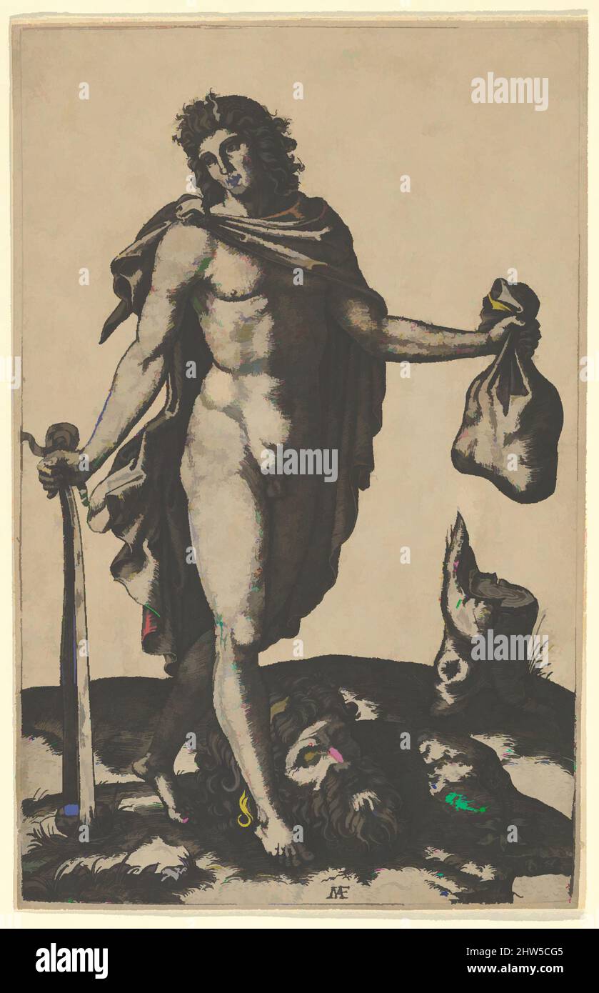 Art inspiré par David debout, épée dans la main droite abaissée, sac à gauche, la tête de Goliath sur le sol sous lui, ca. 1506, gravure; la figure, le sol et la souche de l'arbre ont coupé et collé sur le support secondaire, 6 3/4 x 4 1/4 po. (17,2 x 10,8 cm), Prints, Marcantonio Raimondi, oeuvres classiques modernisées par Artotop avec une touche de modernité. Formes, couleur et valeur, impact visuel accrocheur sur l'art émotions par la liberté d'œuvres d'art d'une manière contemporaine. Un message intemporel qui cherche une nouvelle direction créative. Artistes qui se tournent vers le support numérique et créent le NFT Artotop Banque D'Images