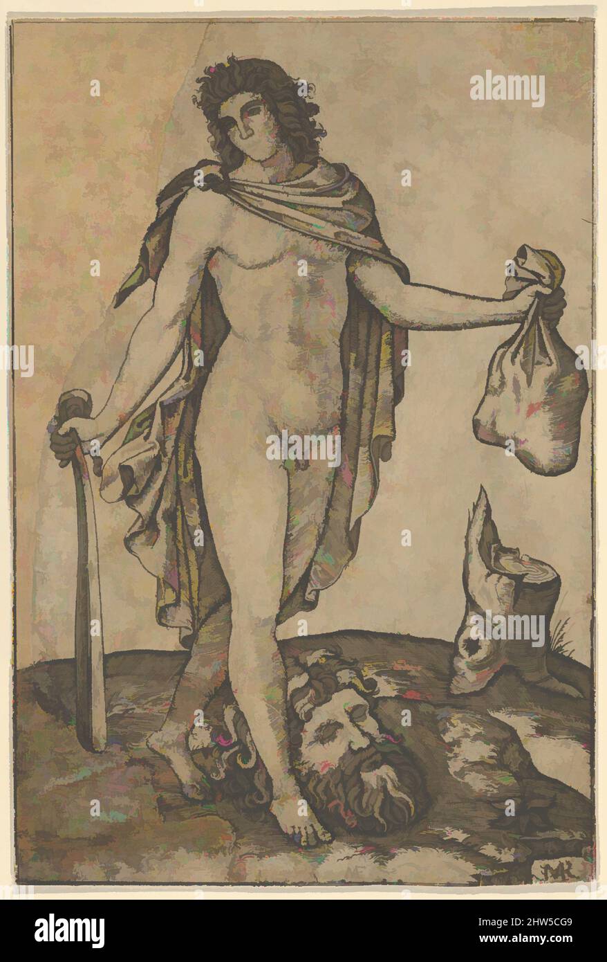 Art inspiré par David debout, épée dans la main droite abaissée, sac à gauche, la tête de Goliath sur le sol sous lui, ca. 1506, gravure, endommagée et partiellement coupée le long du côté gauche et du bas et composée d'un stylo et d'encre, 6 1/2 x 4 3/8 po. (16,5 x 11,1 cm), Prints, Marcantonio, oeuvres classiques modernisées par Artotop avec une touche de modernité. Formes, couleur et valeur, impact visuel accrocheur sur l'art émotions par la liberté d'œuvres d'art d'une manière contemporaine. Un message intemporel qui cherche une nouvelle direction créative. Artistes qui se tournent vers le support numérique et créent le NFT Artotop Banque D'Images