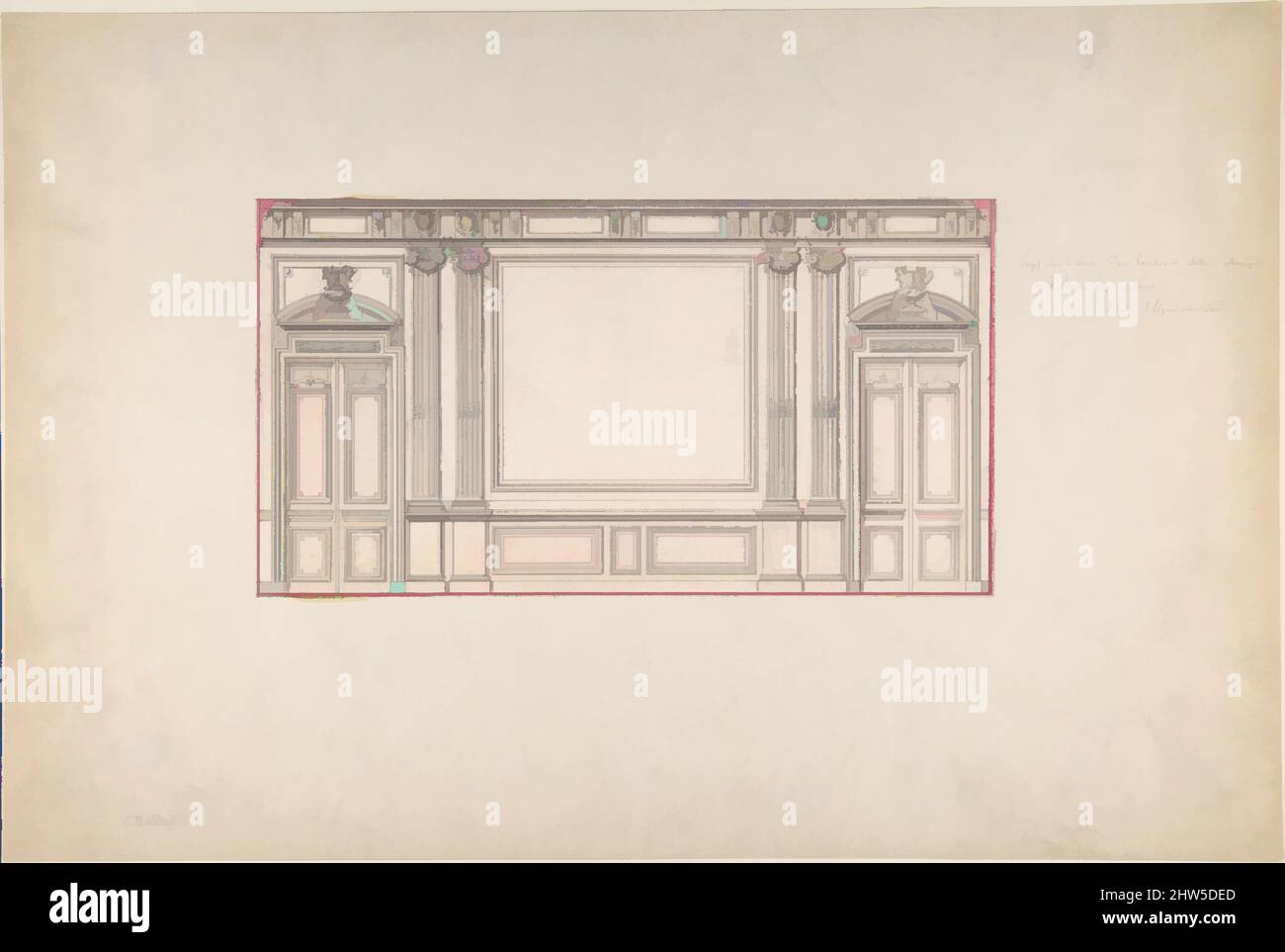 Art inspiré par Design for Wall Paneling, 19th Century, stylo et encre noire, brosse et lavage rose, 6 x 11in. (15,2 x 27,9cm), dessins, Charles Monblond (français, 19th siècle, oeuvres classiques modernisées par Artotop avec une touche de modernité. Formes, couleur et valeur, impact visuel accrocheur sur l'art émotions par la liberté d'œuvres d'art d'une manière contemporaine. Un message intemporel qui cherche une nouvelle direction créative. Artistes qui se tournent vers le support numérique et créent le NFT Artotop Banque D'Images