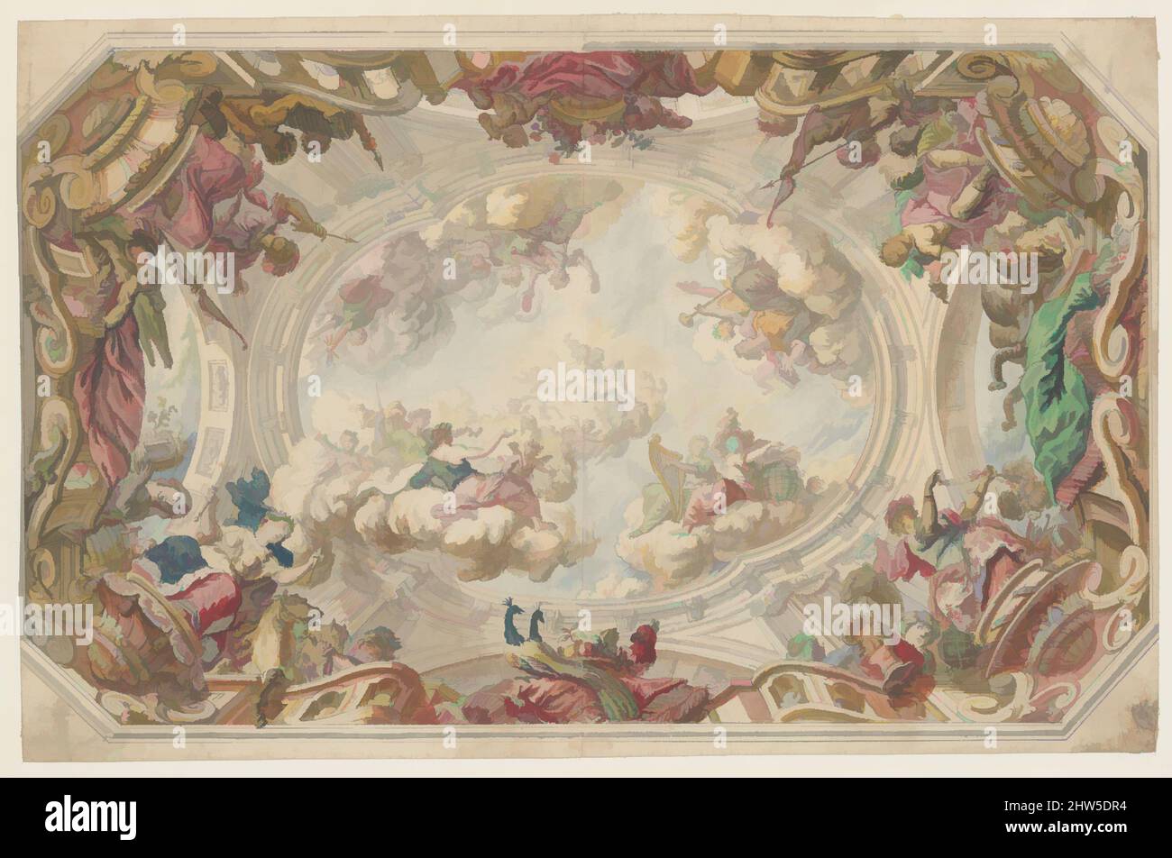 Art inspiré par le design pour un plafond, env. 1712, stylo et encre grise, brosse et lavage brun, gris et coloré, 12 7/16 x 18 7/8 po. (31,6 x 47,9 cm), Daniel Marot l'aîné (français, Paris 1661–1752 la Haye, oeuvres classiques modernisées par Artotop avec une touche de modernité. Formes, couleur et valeur, impact visuel accrocheur sur l'art émotions par la liberté d'œuvres d'art d'une manière contemporaine. Un message intemporel qui cherche une nouvelle direction créative. Artistes qui se tournent vers le support numérique et créent le NFT Artotop Banque D'Images