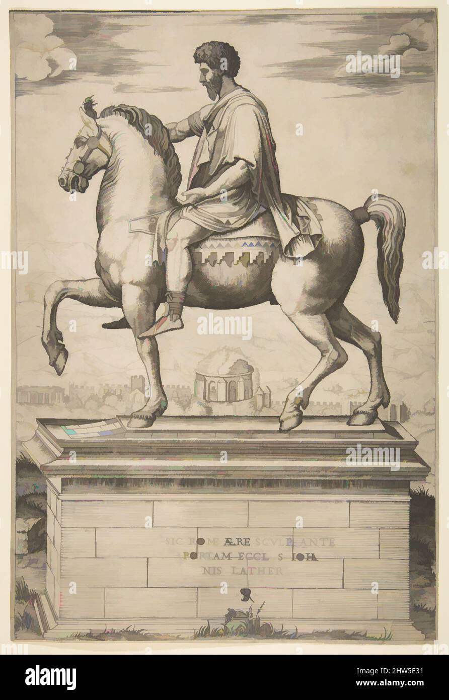Art inspiré par la statue équestre de Marcus Aurelius, entre 1515 et 27, gravure, 13 3/8 x 9 1/8 po. (33,9 x 23,1 cm), Prints, Marco Dente (Italien, Ravenne, actif par 1515–mort 1527 Rome, oeuvres classiques modernisées par Artotop avec une touche de modernité. Formes, couleur et valeur, impact visuel accrocheur sur l'art émotions par la liberté d'œuvres d'art d'une manière contemporaine. Un message intemporel qui cherche une nouvelle direction créative. Artistes qui se tournent vers le support numérique et créent le NFT Artotop Banque D'Images