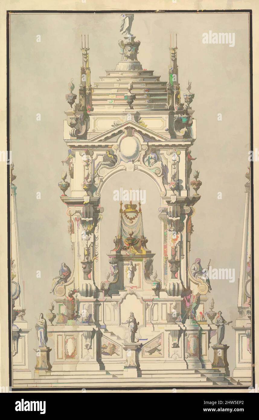 Art inspiré par l'élévation d'une catafalque avec la couronne royale et l'ordre de la Toison d'Or, pour un duc de Lorraine, probablement Léopold (d. 1729), vers 1729, stylo, encre brune et lavage gris, 20-3/8 x 13-1/2 po. (51,8 x 34,3 cm), dessins, atelier de Giuseppe Galli Bibiena (Italien, Parme, oeuvres classiques modernisées par Artotop avec une touche de modernité. Formes, couleur et valeur, impact visuel accrocheur sur l'art émotions par la liberté d'œuvres d'art d'une manière contemporaine. Un message intemporel qui cherche une nouvelle direction créative. Artistes qui se tournent vers le support numérique et créent le NFT Artotop Banque D'Images