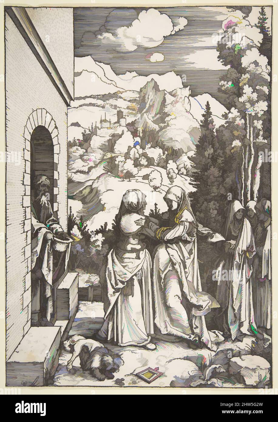 Art inspiré par la Visitation, de la vie de la Vierge, 1503–4, Woodcut, feuille : 11 15/16 x 8 5/16in. (30,3 x 21,1cm), Prints, Albrecht Dürer (allemand, Nuremberg 1471–1528 Nuremberg, œuvres classiques modernisées par Artotop avec une touche de modernité. Formes, couleur et valeur, impact visuel accrocheur sur l'art émotions par la liberté d'œuvres d'art d'une manière contemporaine. Un message intemporel qui cherche une nouvelle direction créative. Artistes qui se tournent vers le support numérique et créent le NFT Artotop Banque D'Images