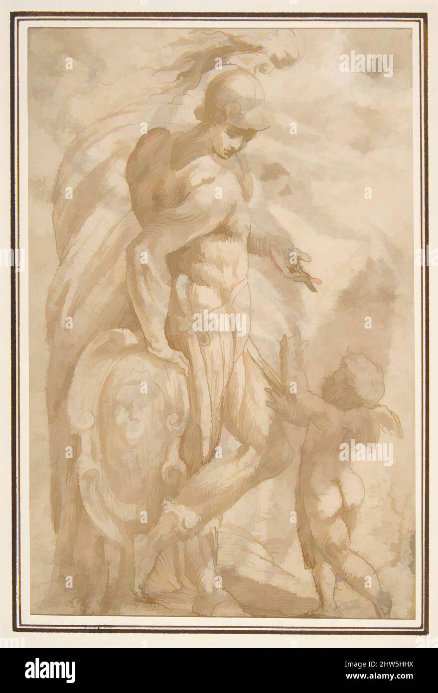 Art inspiré par Mars et Cupid (recto); Femme debout avec un casque et un bouclier (Bellona?) (Verso), 1501–63, encre stylo et brune, pinceau et lavage brun (recto et verso); traces possibles de craie noire, feuille: 6 1/8 x 4 po. (15,5 x 10,2 cm), dessins, Andrea, oeuvres classiques modernisées par Artotop avec une touche de modernité. Formes, couleur et valeur, impact visuel accrocheur sur l'art émotions par la liberté d'œuvres d'art d'une manière contemporaine. Un message intemporel qui cherche une nouvelle direction créative. Artistes qui se tournent vers le support numérique et créent le NFT Artotop Banque D'Images Art inspiré par Mars et Cupid (recto); Femme debout avec un casque et un bouclier (Bellona?) (Verso), 1501–63, encre stylo et brune, pinceau et lavage brun (recto et verso); traces possibles de craie noire, feuille: 6 1/8 x 4 po. (15,5 x 10,2 cm), dessins, Andrea, oeuvres classiques modernisées par Artotop avec une touche de modernité. Formes, couleur et valeur, impact visuel accrocheur sur l'art émotions par la liberté d'œuvres d'art d'une manière contemporaine. Un message intemporel qui cherche une nouvelle direction créative. Artistes qui se tournent vers le support numérique et créent le NFT Artotop Banque D'Images