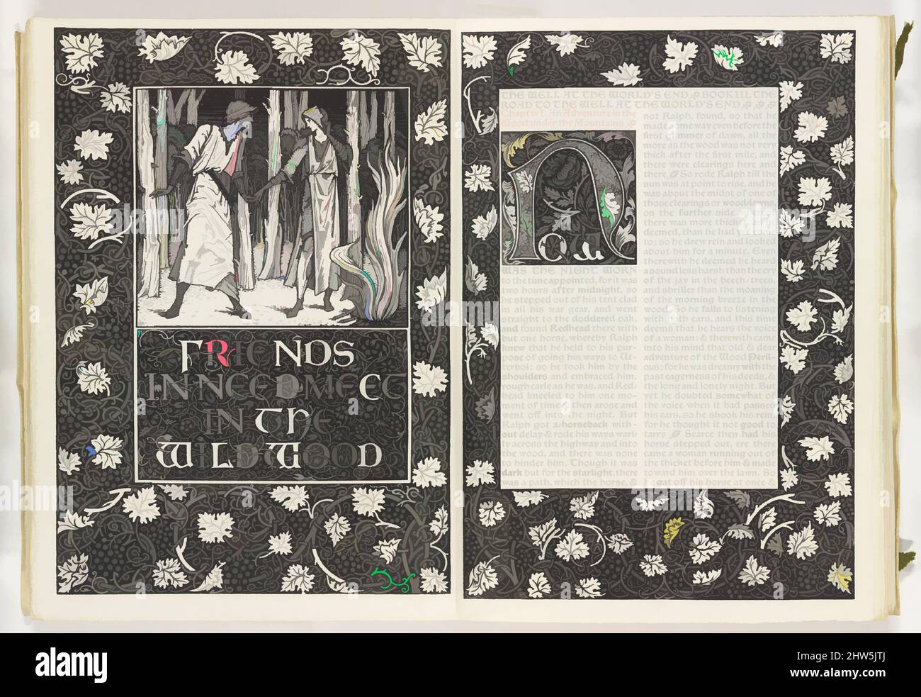 Art inspiré par le puits à la fin du monde, 1896, illustrations : boiseries ; l'une des huit copies reliées par vélin, 11 3/8 x 8 1/4 x 2 po. (28,9 x 21 x 5,1 cm), Books, Sir Edward Burne-Jones (British, Birmingham 1833–1898 Fulham), déterminé à réformer l'art de la fabrication du livre, William, œuvres classiques modernisées par Artotop avec un peu de modernité. Formes, couleur et valeur, impact visuel accrocheur sur l'art émotions par la liberté d'œuvres d'art d'une manière contemporaine. Un message intemporel qui cherche une nouvelle direction créative. Artistes qui se tournent vers le support numérique et créent le NFT Artotop Banque D'Images