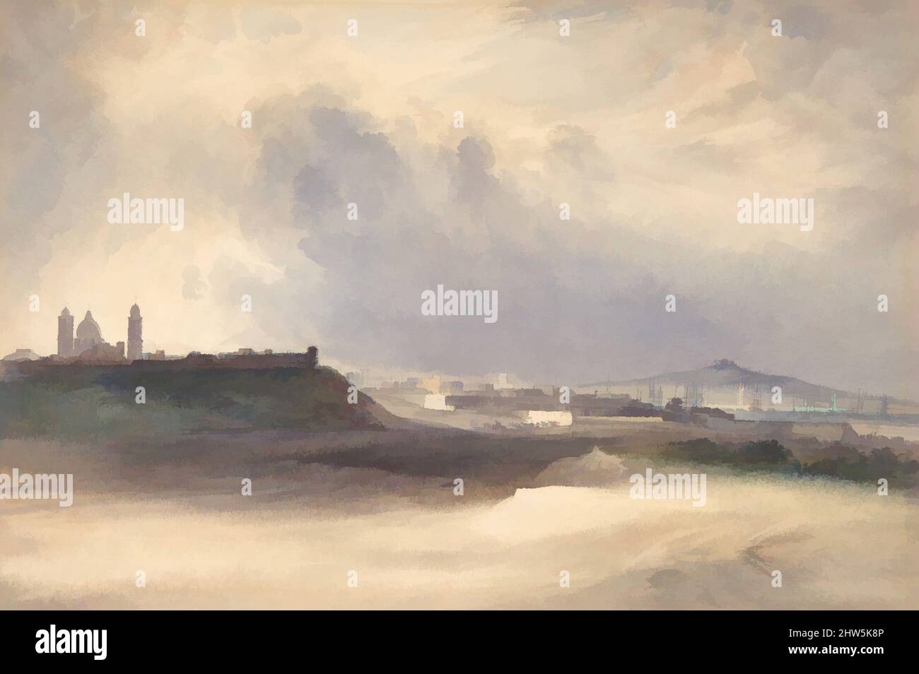 Art inspiré par Approach to Montevideo, Uruguay, 1832, aquarelle sur graphite, feuille: 7 13/16 x 11 11/16 po. (19,8 x 29,7 cm), dessins, Conrad Martens (Britannique, Londres 1801–1878 Sydney), Martens a réalisé ce dessin à Montevideo, où il a accepté une position de deux ans comme topographique, les œuvres classiques modernisées par Artotop avec un peu de modernité. Formes, couleur et valeur, impact visuel accrocheur sur l'art émotions par la liberté d'œuvres d'art d'une manière contemporaine. Un message intemporel qui cherche une nouvelle direction créative. Artistes qui se tournent vers le support numérique et créent le NFT Artotop Banque D'Images