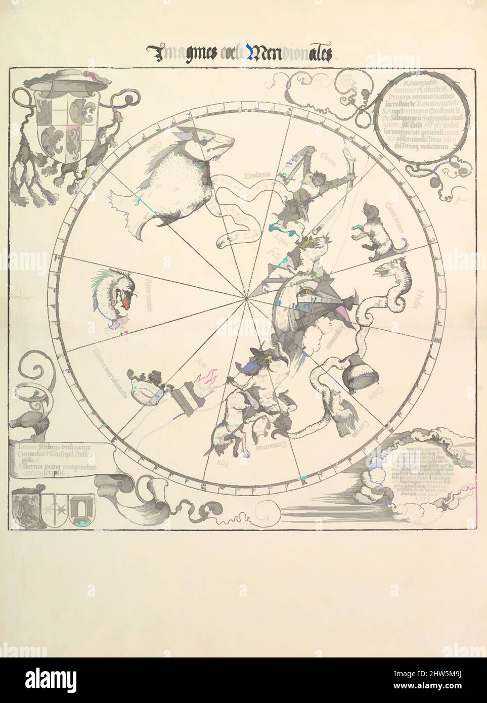 Art inspiré par le Globe céleste-hémisphère Sud, 1515, Woodcut, feuille : 16 3/4 x 17 po. (42,5 x 43,2 cm), Prints, Albrecht Dürer (allemand, Nuremberg 1471–1528 Nuremberg), cette coupe de bois du ciel du sud est basée sur des cartes des étoiles dessinées par un artiste anonyme vivant dans, œuvres classiques modernisées par Artotop avec une touche de modernité. Formes, couleur et valeur, impact visuel accrocheur sur l'art émotions par la liberté d'œuvres d'art d'une manière contemporaine. Un message intemporel qui cherche une nouvelle direction créative. Artistes qui se tournent vers le support numérique et créent le NFT Artotop Banque D'Images