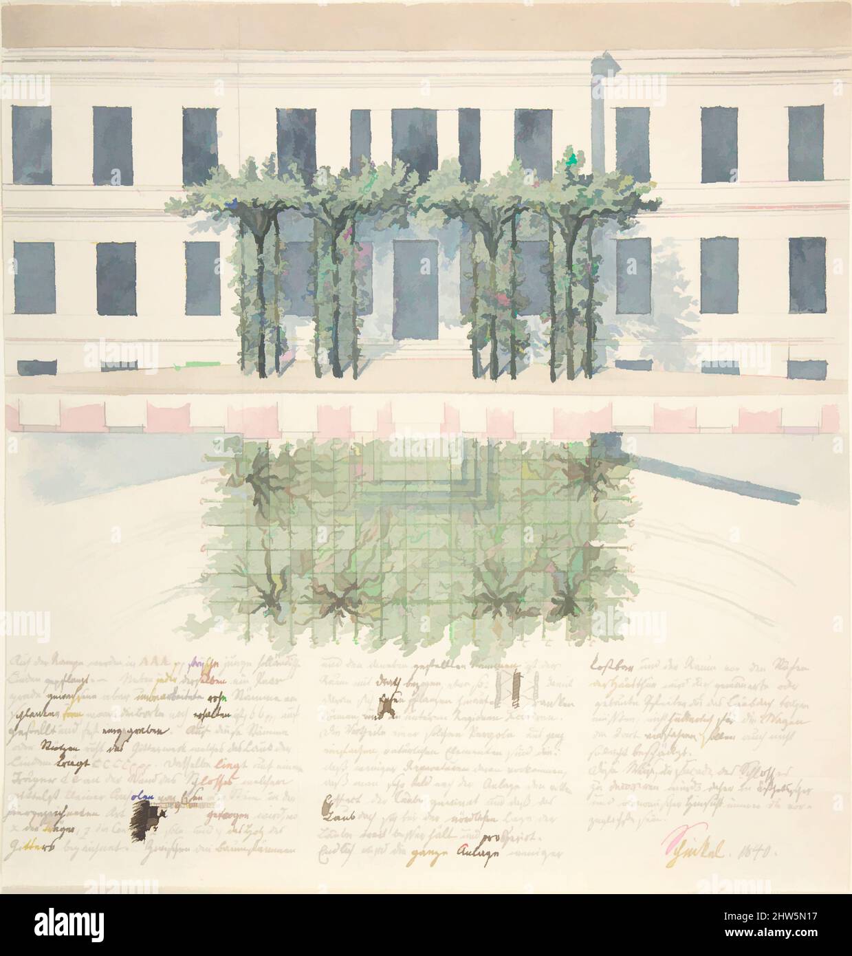 Art inspiré par l'élévation et plan de la façade d'un bâtiment, 1840, stylo et encre noire et aquarelle sur graphite, 9 7/16 x 9 po. (24 x 22,9 cm), dessins, Karl Friedrich Schinkel (allemand, Neuruppin 1781–1841 Berlin, oeuvres classiques modernisées par Artotop avec une touche de modernité. Formes, couleur et valeur, impact visuel accrocheur sur l'art émotions par la liberté d'œuvres d'art d'une manière contemporaine. Un message intemporel qui cherche une nouvelle direction créative. Artistes qui se tournent vers le support numérique et créent le NFT Artotop Banque D'Images