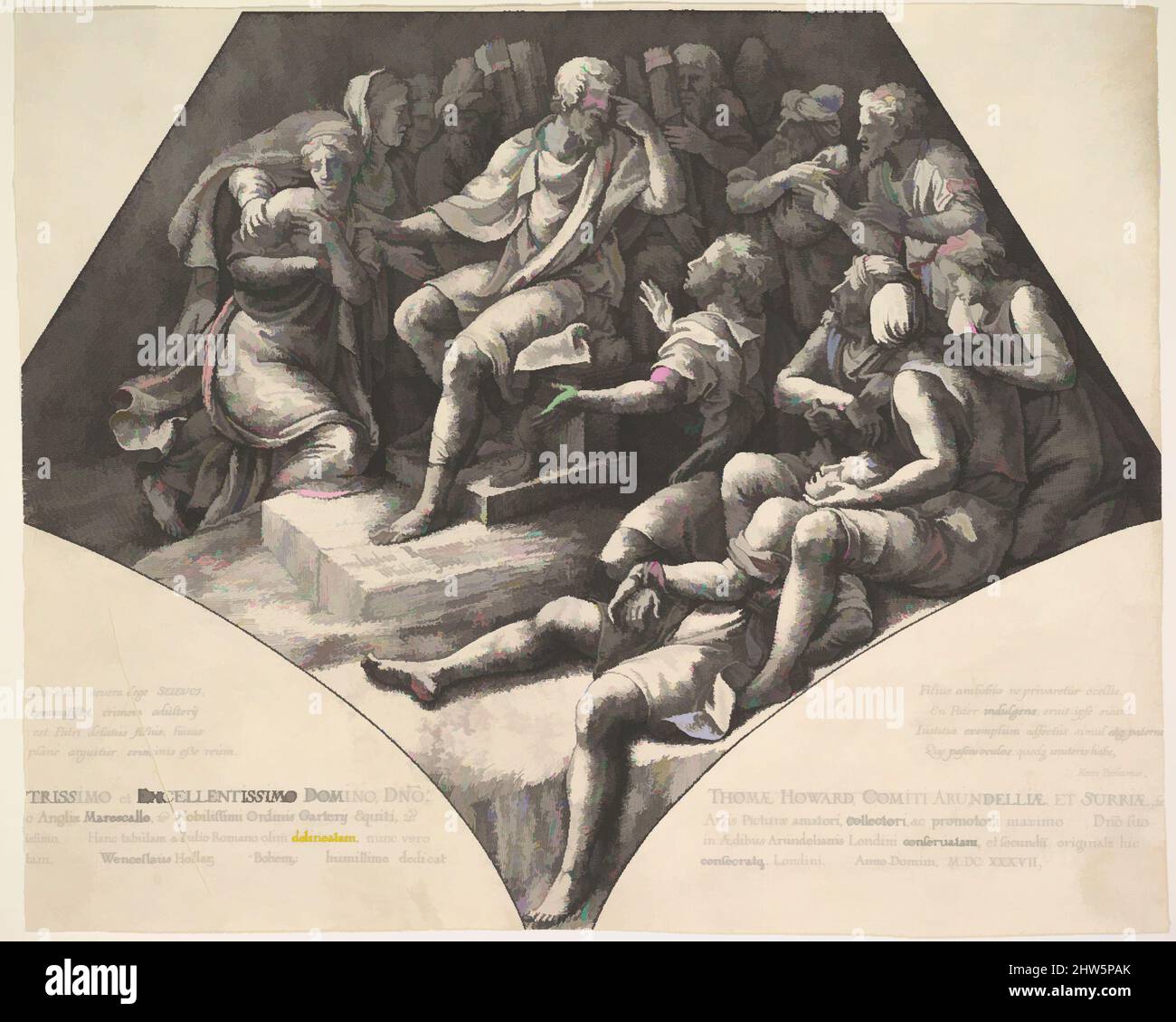 Art inspiré par Zaleucus (Seleucus) et son fils, 1637, Etching, état unique, feuille : 10 15/16 × 13 7/16 po. (27,8 × 34,2 cm), estampes, d'après Giulio Romano (italien, Rome 1499?–1546 Mantua), Zaleucus et son fils; Zaleucus assis tourné vers la droite, pointant de sa main gauche vers son œil gauche, oeuvres classiques modernisées par Artotop avec une touche de modernité. Formes, couleur et valeur, impact visuel accrocheur sur l'art émotions par la liberté d'œuvres d'art d'une manière contemporaine. Un message intemporel qui cherche une nouvelle direction créative. Artistes qui se tournent vers le support numérique et créent le NFT Artotop Banque D'Images