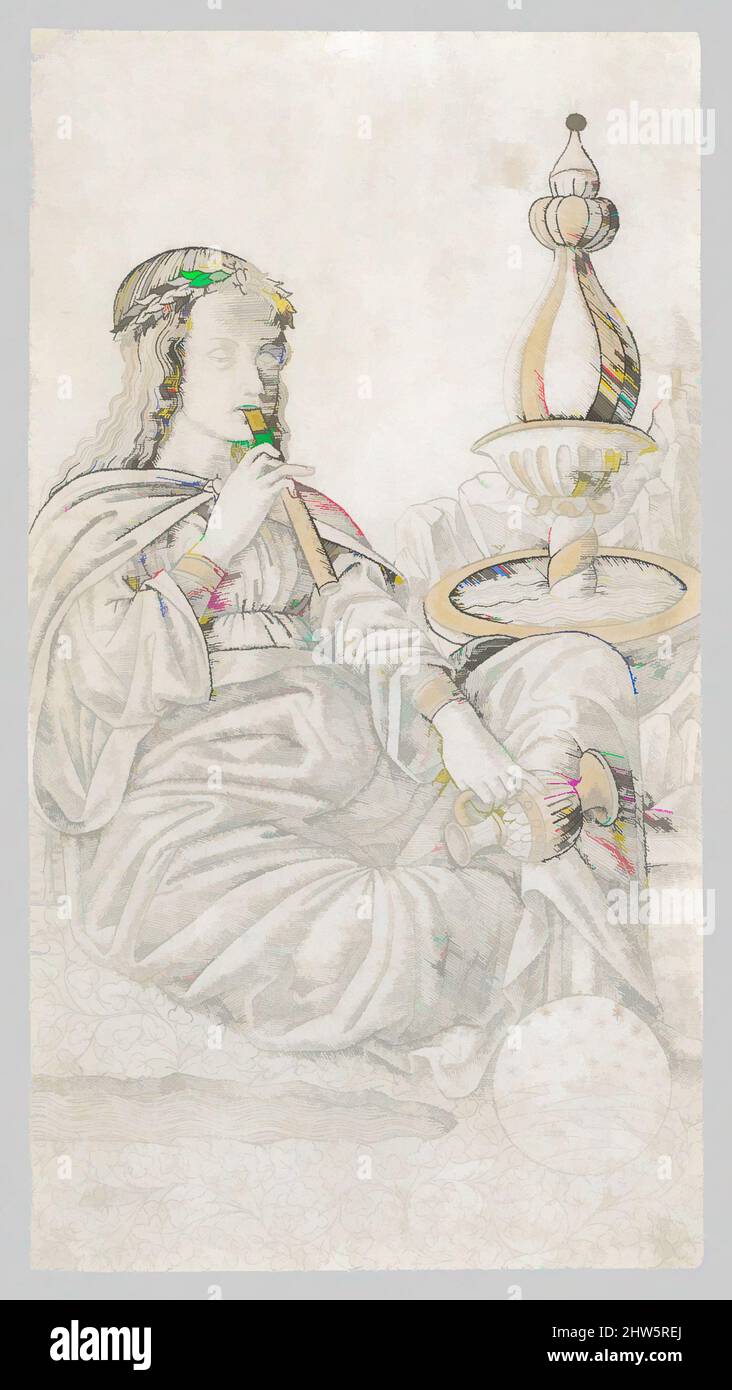 Art inspiré par la poésie, ca. 1465–67, gravure, image : 6 9/16 x 3 1/2 cm (16,6 x 8,9 cm), tirages, anonymes, italiens, Ferrarese, 15th siècle, les cinquante gravures de ce que l'on appelle Tarocchi di Mantegna n'ont pas été conçues par l'artiste Mantuan Andrea Mantegna et ne forment pas un vrai, des œuvres classiques modernisées par Artotop avec un peu de modernité. Formes, couleur et valeur, impact visuel accrocheur sur l'art émotions par la liberté d'œuvres d'art d'une manière contemporaine. Un message intemporel qui cherche une nouvelle direction créative. Artistes qui se tournent vers le support numérique et créent le NFT Artotop Banque D'Images