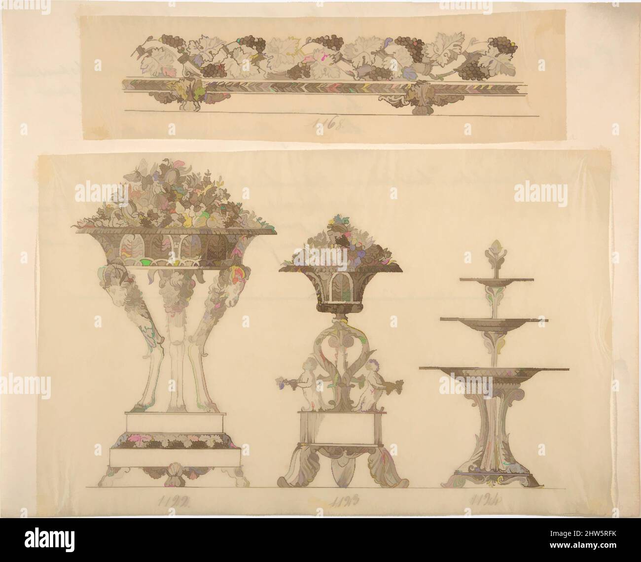 Art inspiré par Designs for a Decorative Frieze, Two Planters and a Server, 19th Century, Pen and Brown Ink, a : 2 3/16 x 8 11/16 po. (5,6 x 22 cm), dessins, anonymes, français, 19th siècle, Œuvres classiques modernisées par Artotop avec une touche de modernité. Formes, couleur et valeur, impact visuel accrocheur sur l'art émotions par la liberté d'œuvres d'art d'une manière contemporaine. Un message intemporel qui cherche une nouvelle direction créative. Artistes qui se tournent vers le support numérique et créent le NFT Artotop Banque D'Images