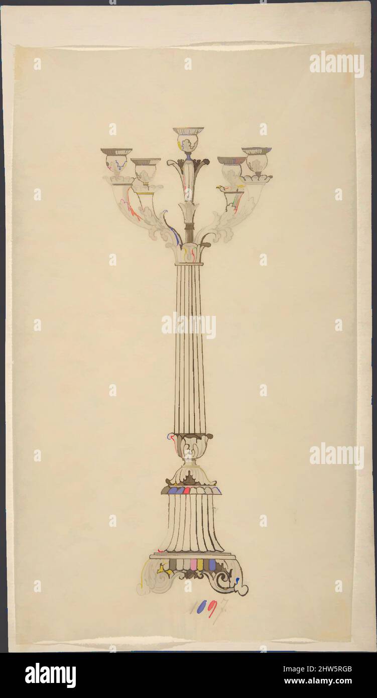 Art inspiré par Design for a Candelabra, 19th Century, encre stylo et brune, feuille : 9 1/16 x 5 3/16 po. (23 x 13,2 cm), dessins, anonymes, français, 19th siècle, Œuvres classiques modernisées par Artotop avec une touche de modernité. Formes, couleur et valeur, impact visuel accrocheur sur l'art émotions par la liberté d'œuvres d'art d'une manière contemporaine. Un message intemporel qui cherche une nouvelle direction créative. Artistes qui se tournent vers le support numérique et créent le NFT Artotop Banque D'Images