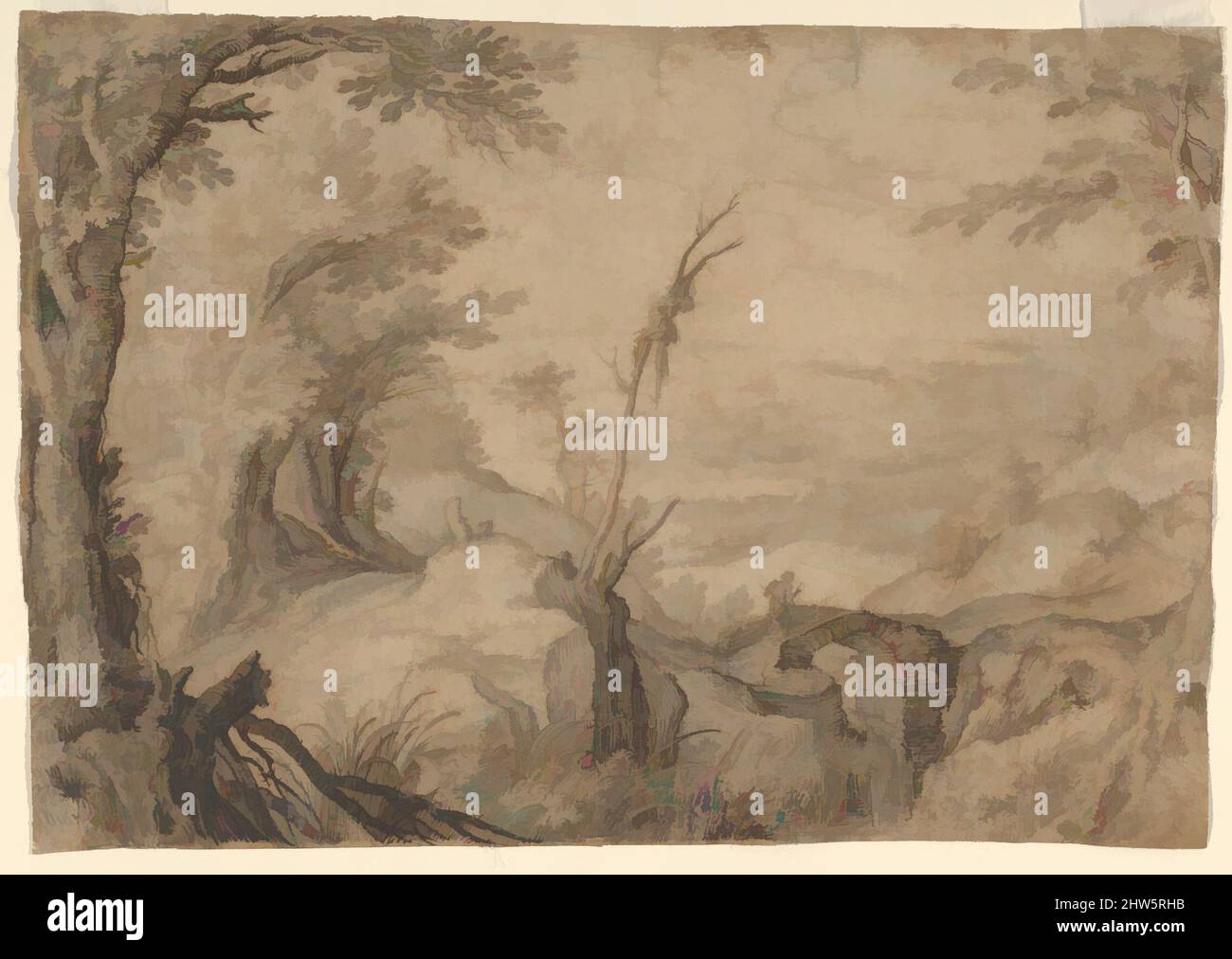 Art inspiré par le squelette suspendu d'un arbre dans un paysage, fin 16th–début 17th siècle, craie noire, stylo et encre brune, brosse et lavage brun et bleu, feuille: 7 1/2 x 10 3/4 po. (19 x 27,3 cm), dessins, Paul Bril (Netherlandish, Breda (?) 1553/54–1626 Rome, oeuvres classiques modernisées par Artotop avec une touche de modernité. Formes, couleur et valeur, impact visuel accrocheur sur l'art émotions par la liberté d'œuvres d'art d'une manière contemporaine. Un message intemporel qui cherche une nouvelle direction créative. Artistes qui se tournent vers le support numérique et créent le NFT Artotop Banque D'Images