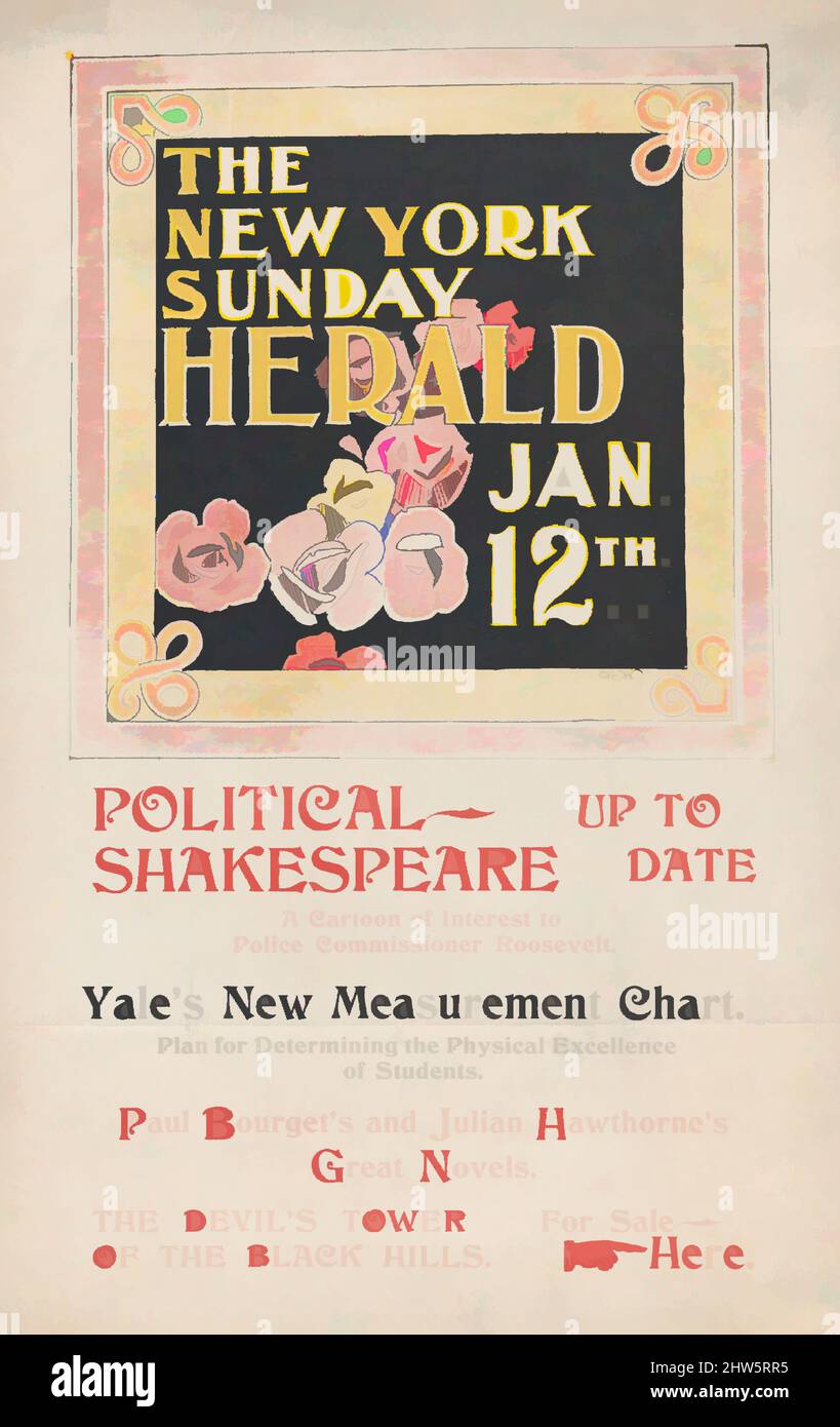 Art inspiré par le New York Sunday Herald: Janvier 12th, n.d., Lithographie, feuille: 19 1/16 × 12 3/16 po. (48,4 × 31 cm), Prints, Charles Herbert Woodbury (américain, Lynn, Massachusetts 1864–1940 Jamaica Plain, Massachusetts, œuvres classiques modernisées par Artotop avec une touche de modernité. Formes, couleur et valeur, impact visuel accrocheur sur l'art émotions par la liberté d'œuvres d'art d'une manière contemporaine. Un message intemporel qui cherche une nouvelle direction créative. Artistes qui se tournent vers le support numérique et créent le NFT Artotop Banque D'Images