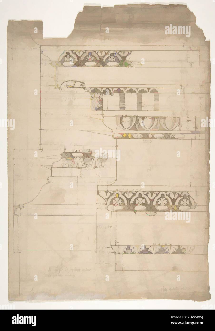 Art inspiré par l'Arche de Septimius Severus, entablature, élévation; grenier, base, Élévation (recto) Arche de Septimius Severus, archivolte, élévation; montant, élévation; entablature, élévation ; base de la colonne, élévation ; colonne, Plan (verso), du début au milieu du 16th siècle, encre brun foncé, noir, œuvres classiques modernisées par Artotop avec une touche de modernité. Formes, couleur et valeur, impact visuel accrocheur sur l'art émotions par la liberté d'œuvres d'art d'une manière contemporaine. Un message intemporel qui cherche une nouvelle direction créative. Artistes qui se tournent vers le support numérique et créent le NFT Artotop Banque D'Images