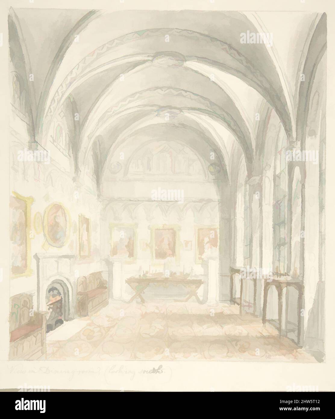 Art inspiré par Lea Castle, Worcestershire, salle à manger donnant sur le sud, ca. 1816, Aquarelle, feuille : 8 x 6 3/4 po. (20,3 x 17,1 cm), John carter (British, London 1748–1817 London, Classic œuvres modernisées par Artotop avec une touche de modernité. Formes, couleur et valeur, impact visuel accrocheur sur l'art émotions par la liberté d'œuvres d'art d'une manière contemporaine. Un message intemporel qui cherche une nouvelle direction créative. Artistes qui se tournent vers le support numérique et créent le NFT Artotop Banque D'Images